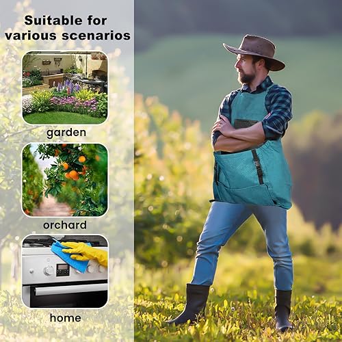 Miniatura 4 de Delantal de jardinería, delantal de jardín con bolsillos de liberación rápida, Oxford resistente al agua con correa cruzada de ajuste, trabajo