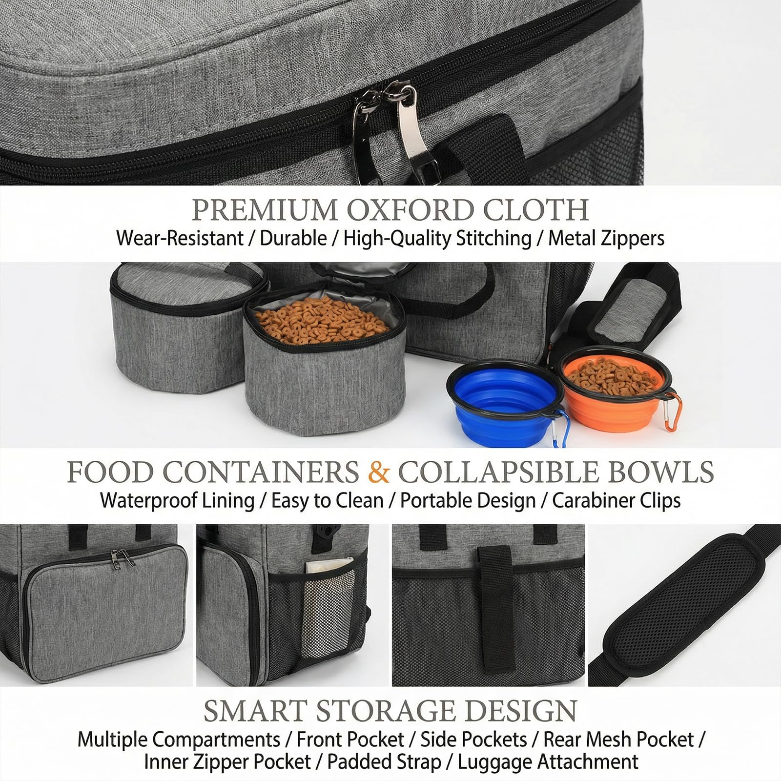Bolsa de Viaje para Perro, Portátil con 2 Recipientes de Comida y 2 Cuencos Plegables, Ideal para Camping y Viajes