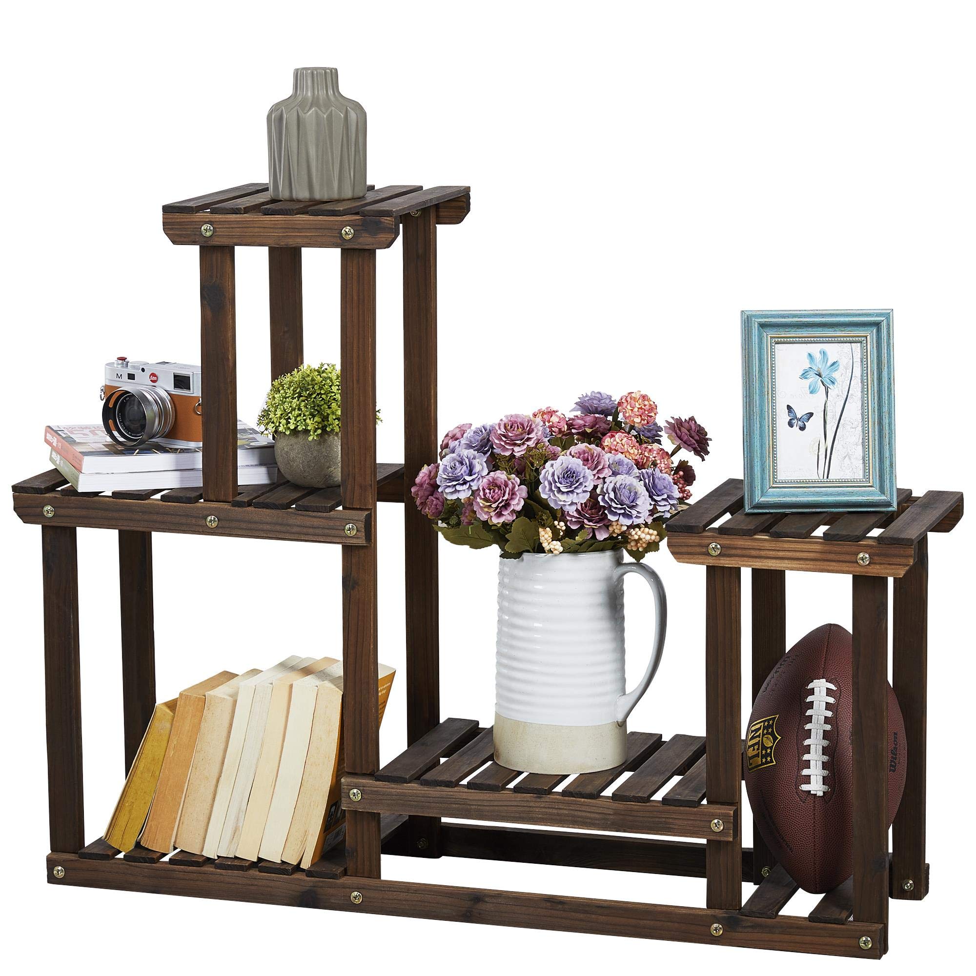 Yaheetech Blumenregal aus Holz, Pflanzenregal Balkon, Pflanzentreppe mehrstöckig, Blumentreppe 4 Ebenen, Holzregal 95 x 25 x 73 cm