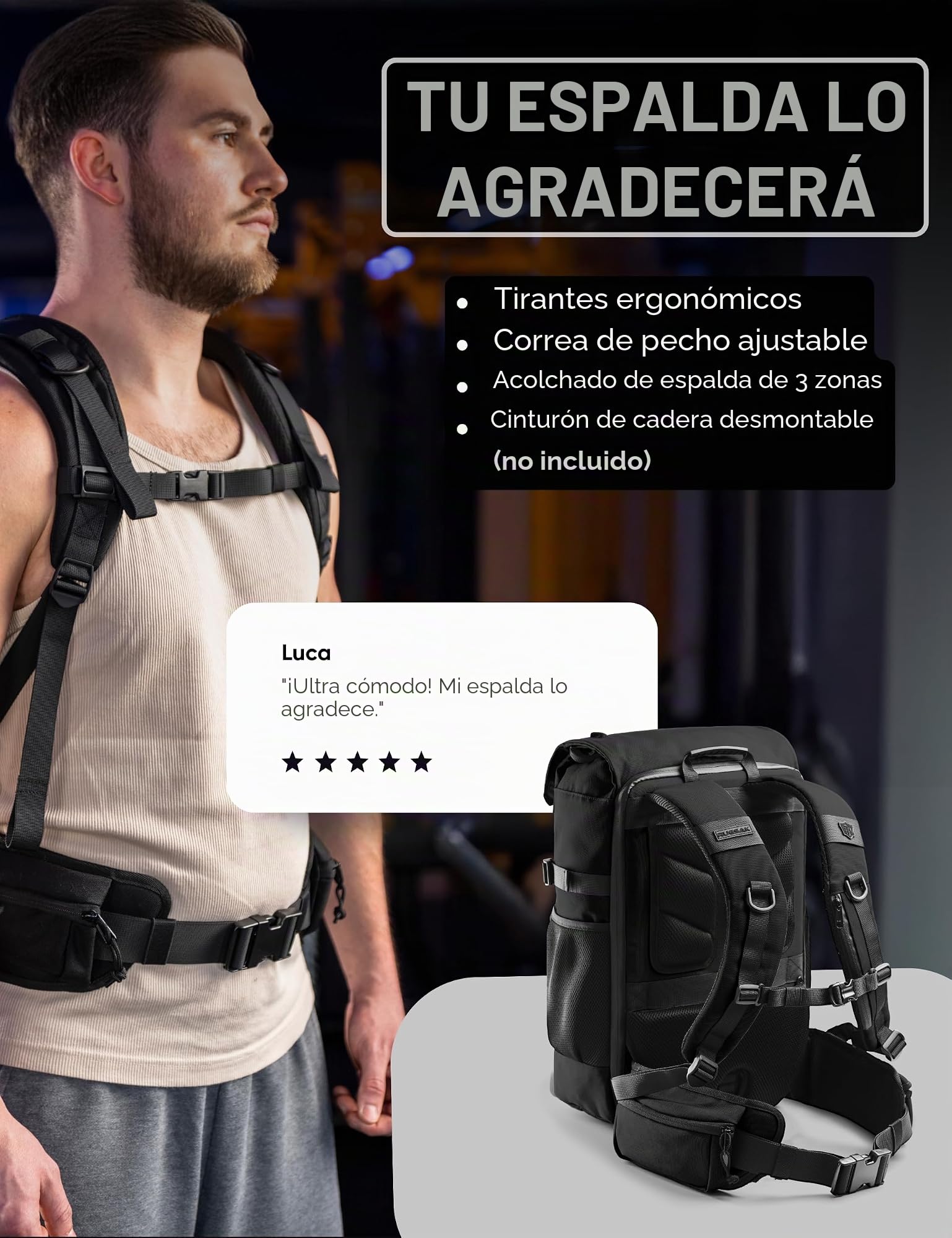 RUGSAK® Original Mochila enrollable de 30 l, tecnología de 3 tamaños, con compartimento Lapotpfach de 18 pulgadas, resistente al agua, para trabajo, escuela, viajes y deportes, para hombre y mujer –