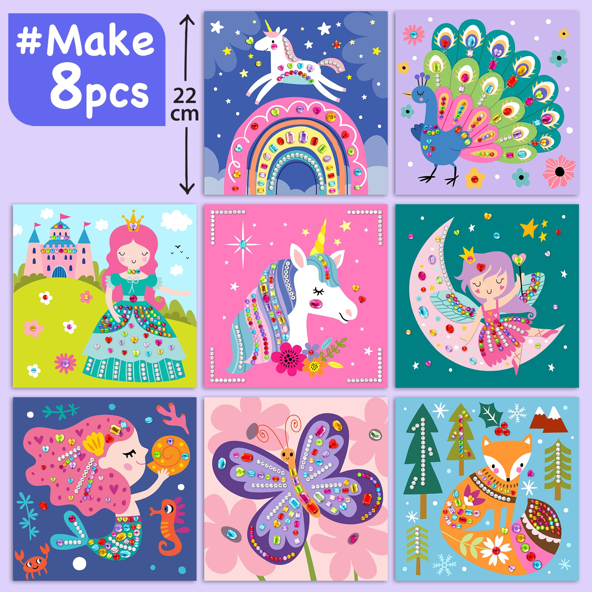 EZCRA Gem Sticker Kit for Kids Ages 3-8, 990+ Jewel Stickers with 8 Unicorn Princess Themes - Image 2