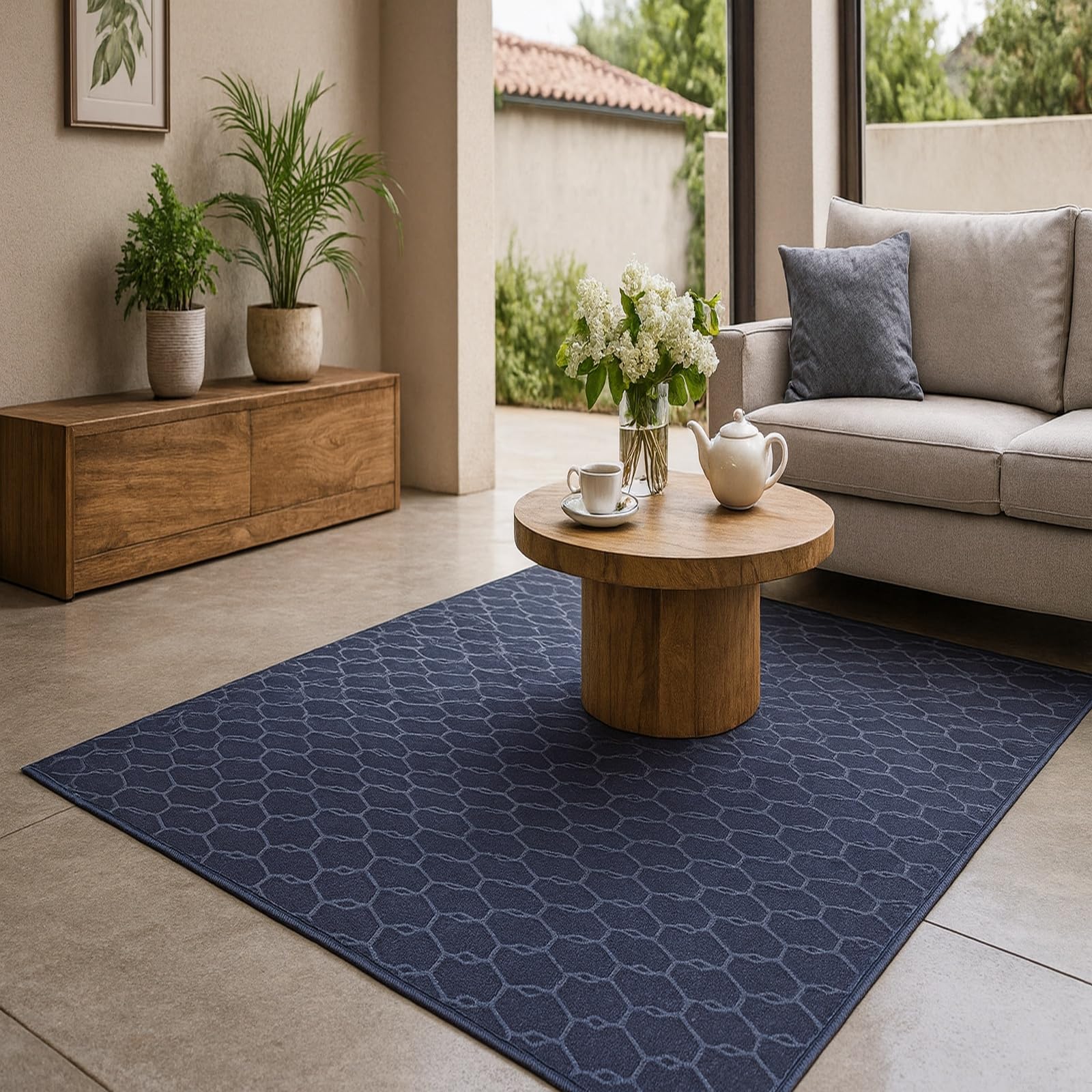 Tapis geometric bleu gris 80x120 cm pour salon et couloir