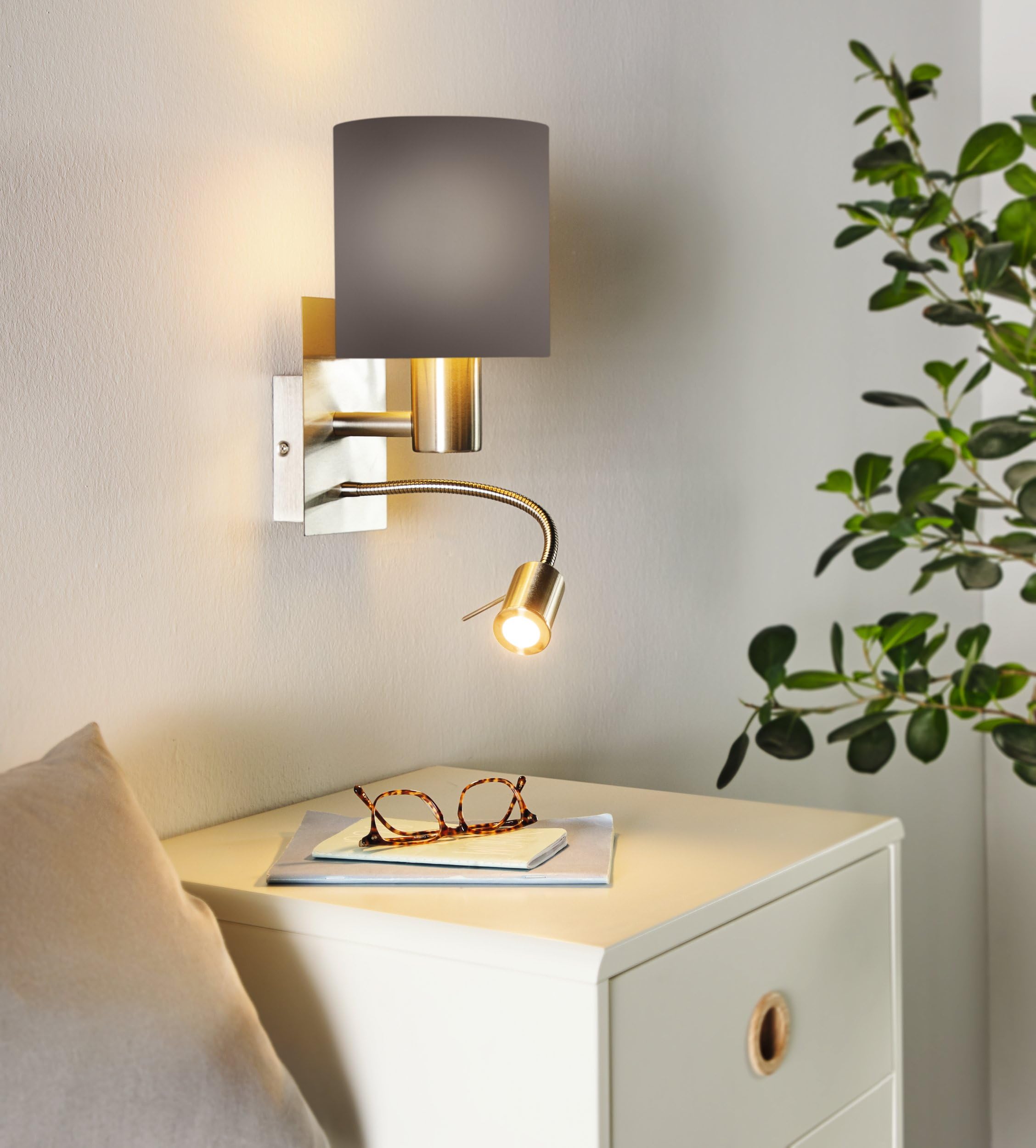 EGLO Wandlampe Pasteri, 2-flammige Textil Wandleuchte mit LED Leselicht