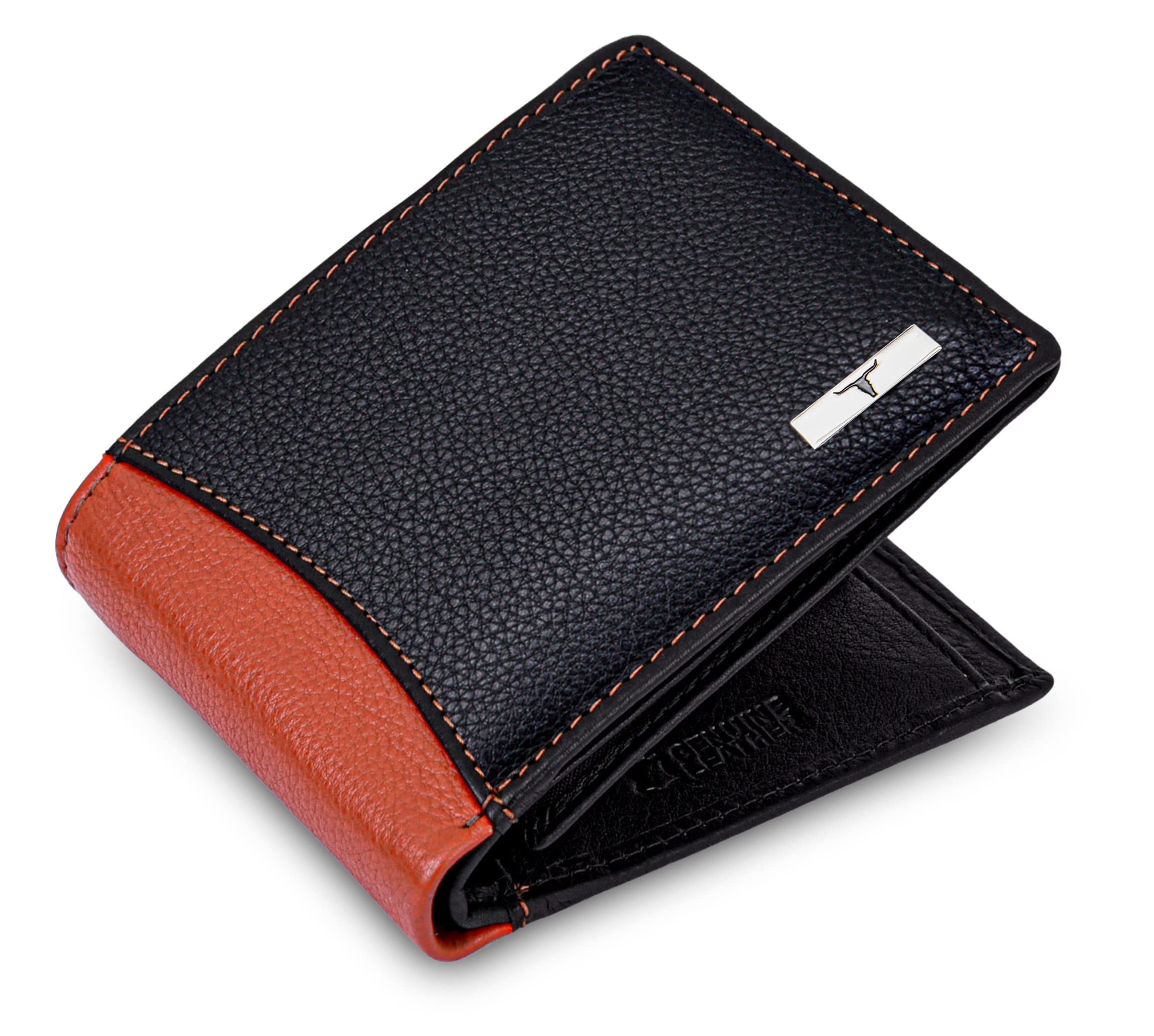 URBAN FOREST Ontario Black/Orange Leather Wallet for Men