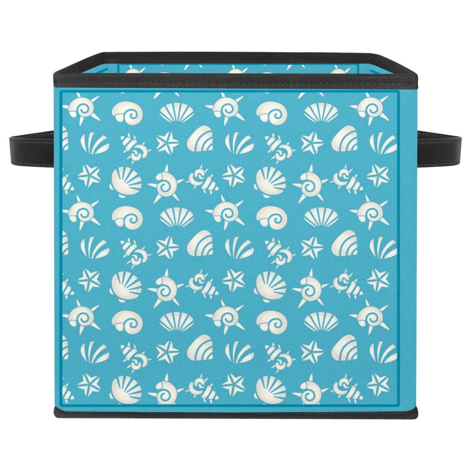 Boîte de rangement en tissu cube motif coquillages esprit vacances