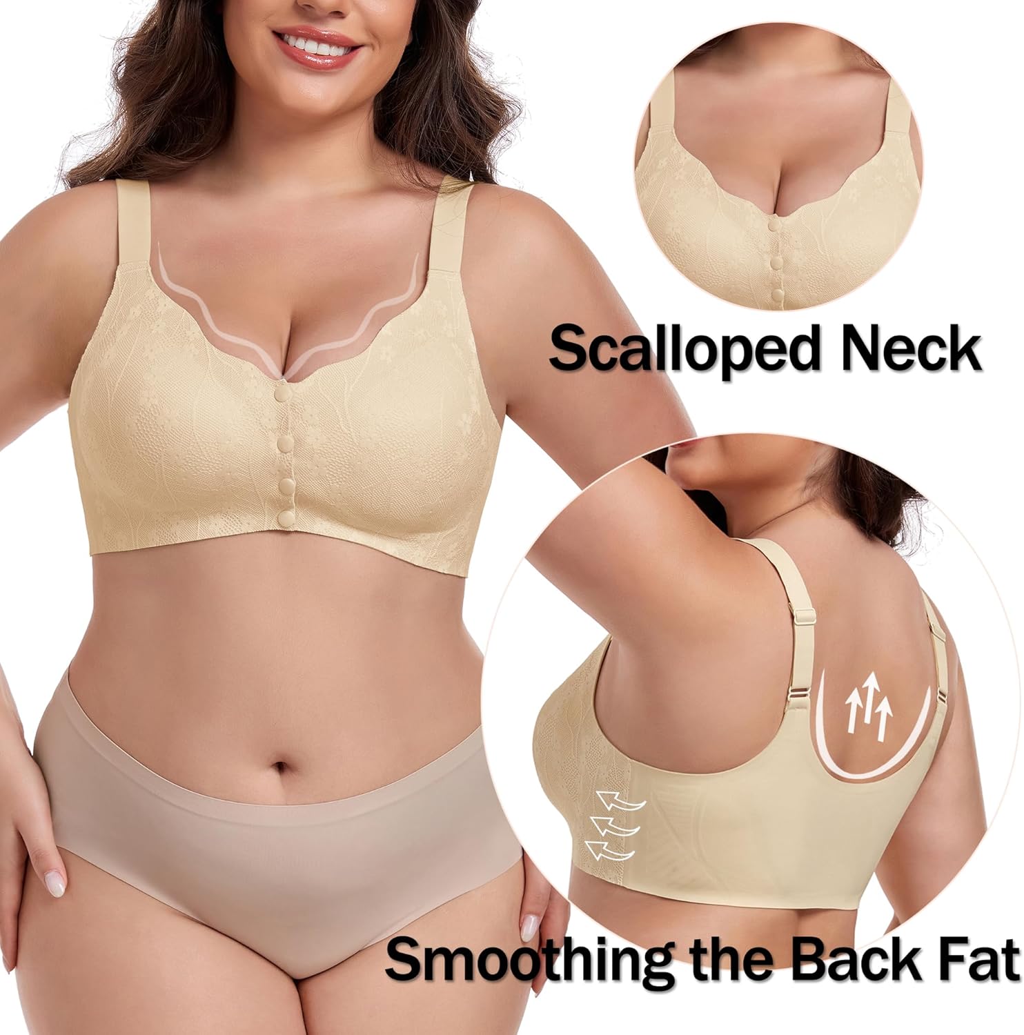 IWOLLENCE Womens Front Snap Closure Daisy Bras Soft Seamless Wireless Lace Bralettes Comfort Full Coverage Bra - Image 4