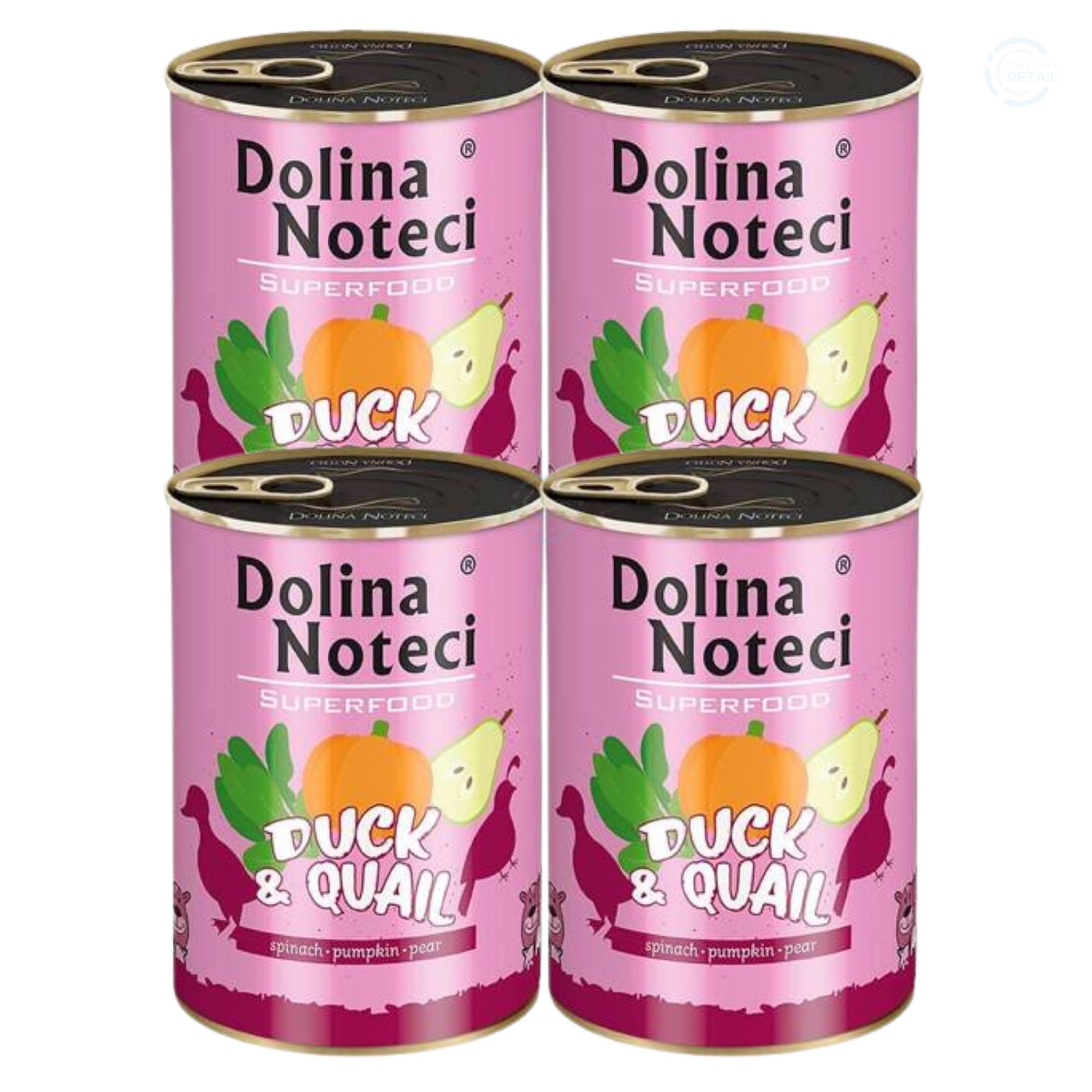 Dolina Noteci Premium Premium Grain-Free Wet Dog Food with Duck & Quail – 80% Meat, Nutrient-Rich Recipe with Superfoods for Optimal Health, All-Natural, No Preservatives (Duck & Quail, 4x400g)
