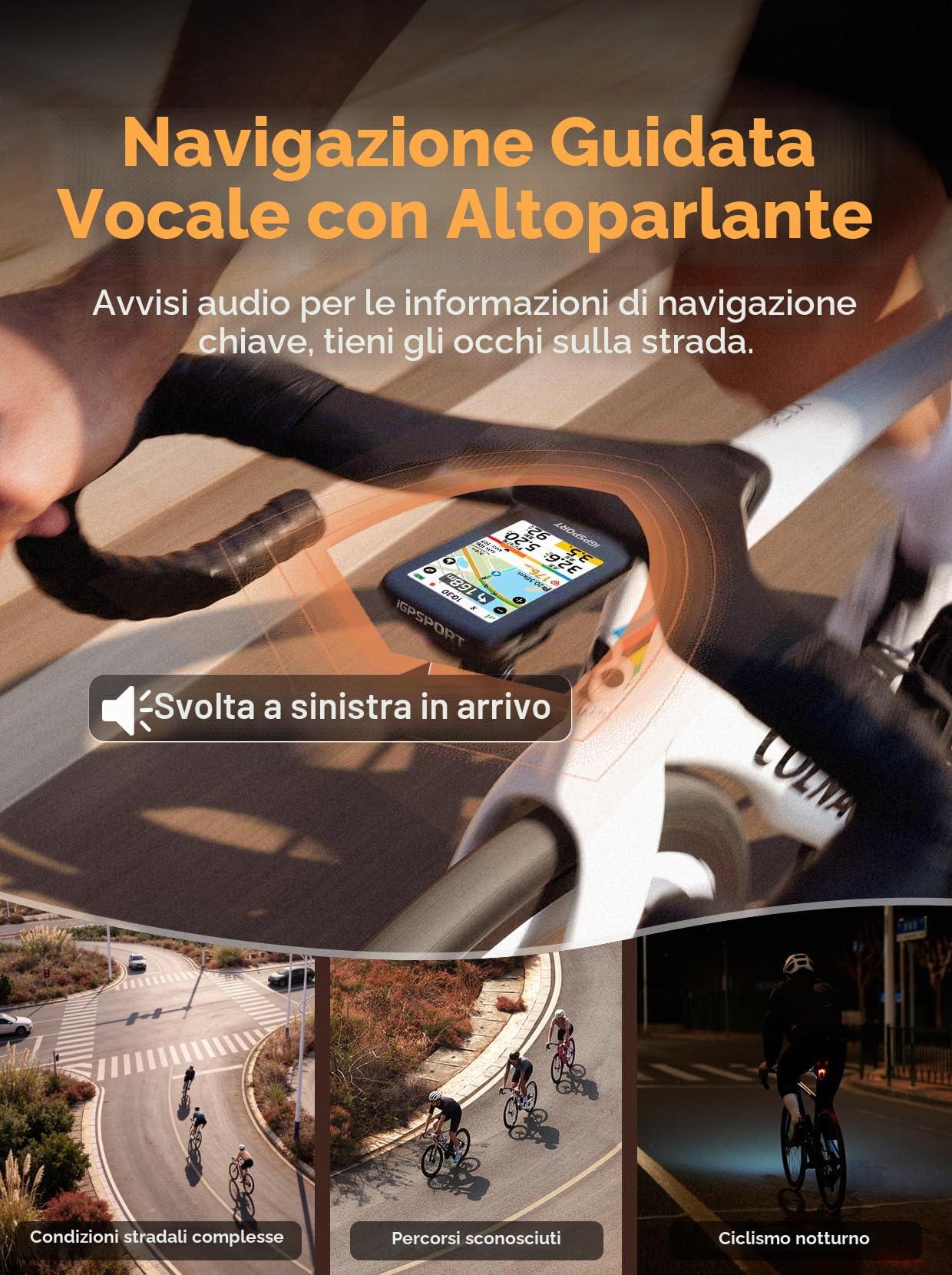 iGPSPORT BSC500 Contatore da Bici Senza Fili, 3,3" Grande Schermo Touch con Navigazione Vocale, Campanello Elettronico, Modalità di Allenamento in Salita, GPS da 32 GB per Bici