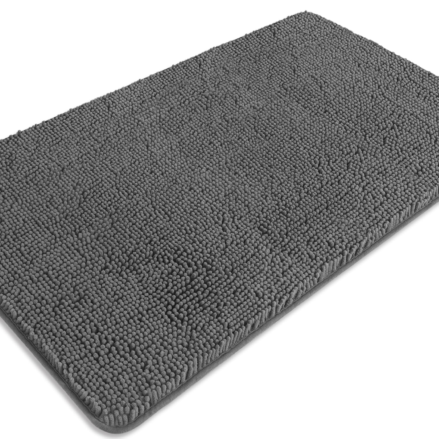 PureSwan Gray Bathroom Rugs – Absorbent and Washable Bath Mat, Non-Slip, Thick Soft Chenille Bath Rugs for Bathroom Floor, Shower, Sink - 26" x 44"