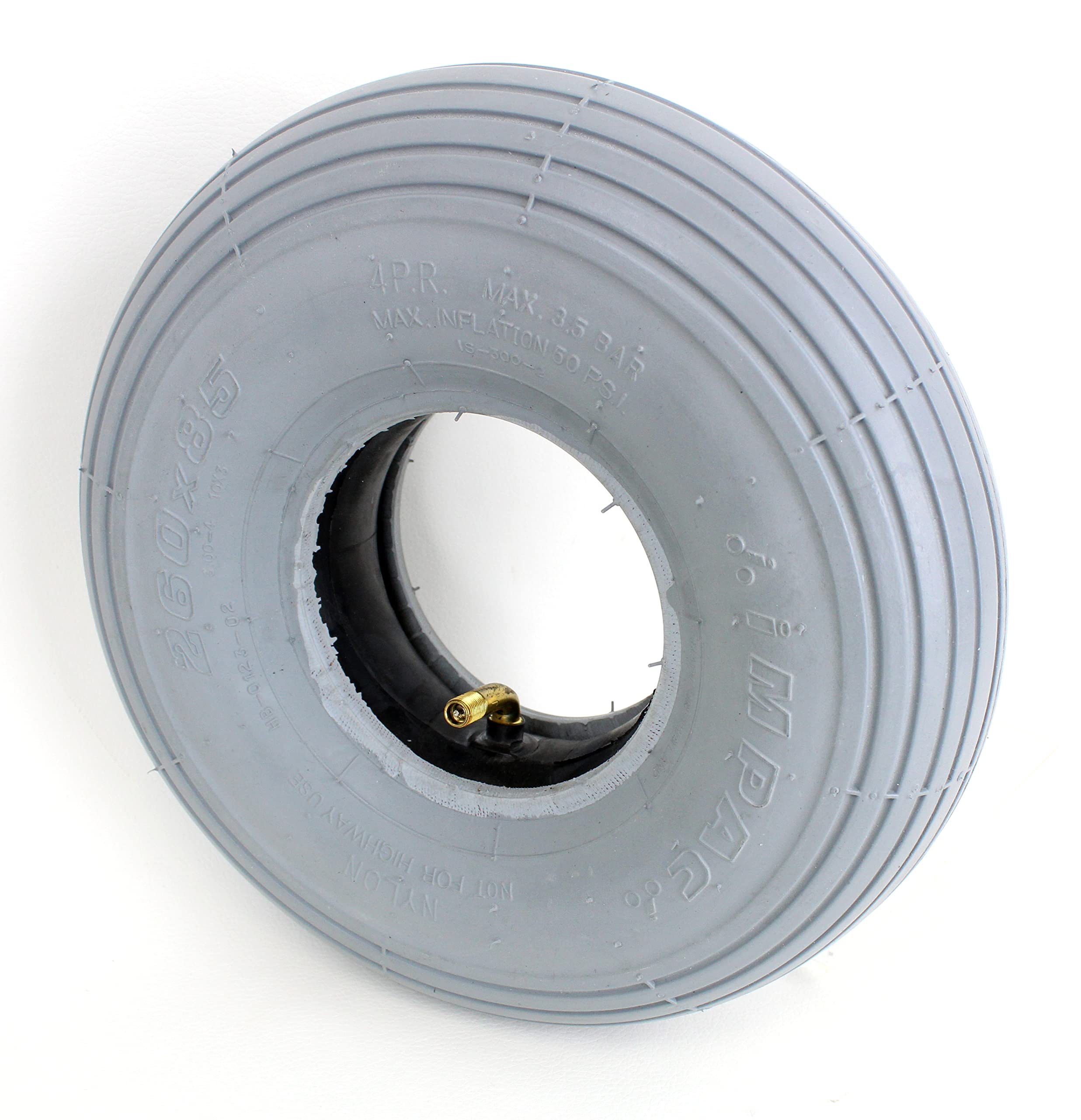Sedia a rotelle Pneumatici 2 Pezzi 3.00-4 (260 X 85) Grigio + 2 Pezzi Tubo valvola di Angolo, Pneumatici scanalatura Profilo Leggero Corsa