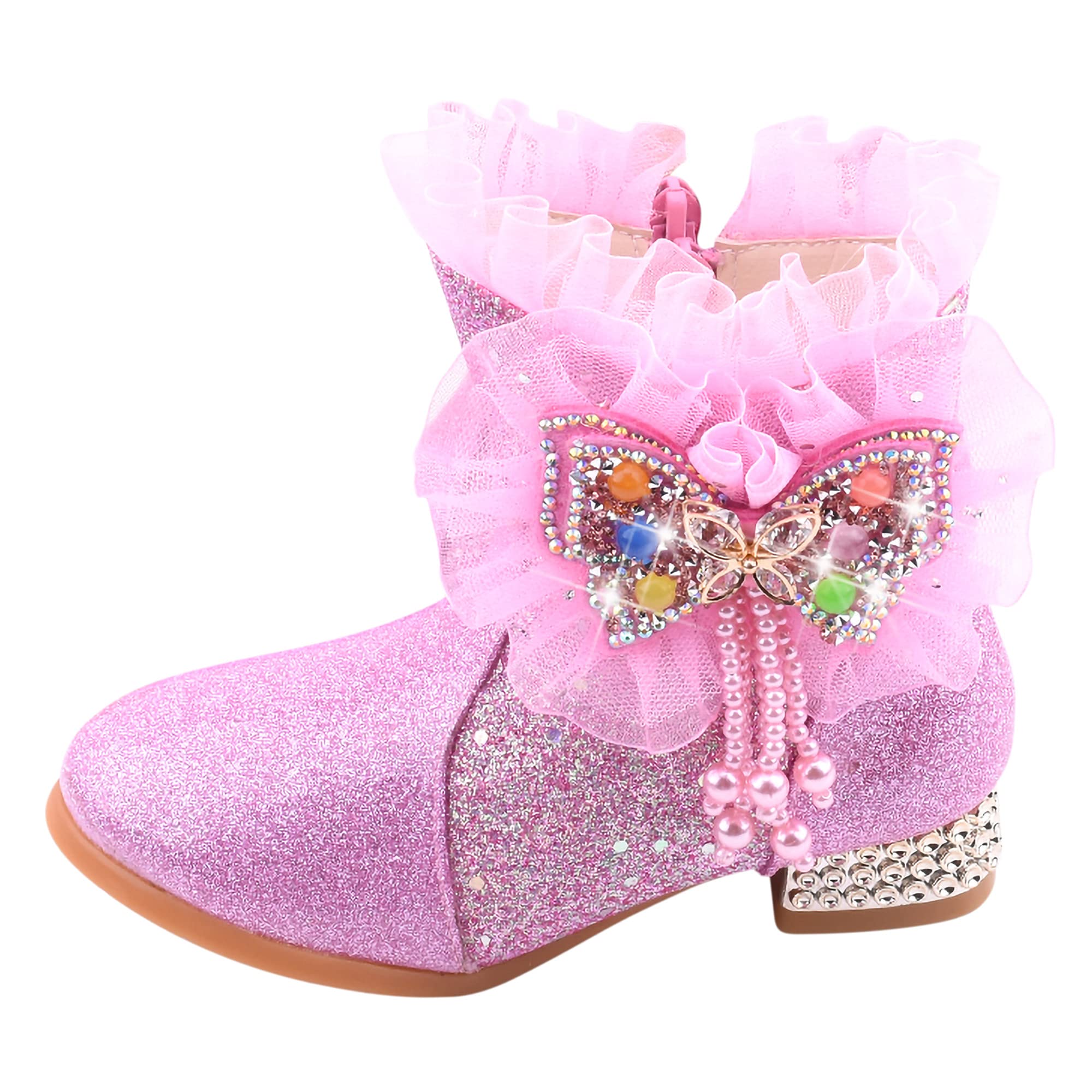 New front Scarponcini Bambina Stivali Bambina Invernali Bambina e Ragazze Carino Stivali da Neve con Tacco Stivali da Principessa Eleganti Blu Rosa Taglie 27-38