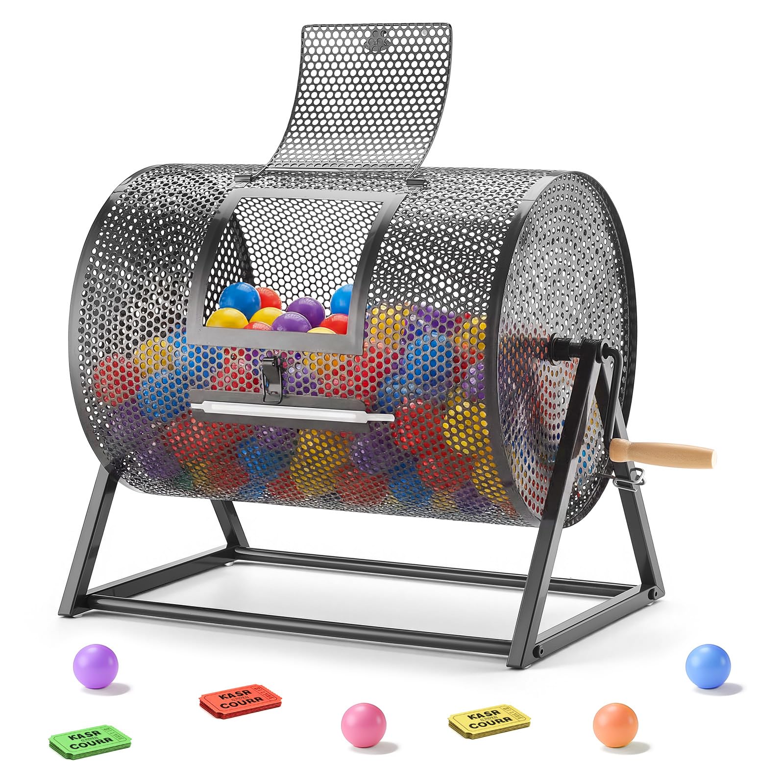 VEVOR Tamburo per Biglietti della Lotteria 410 x 302 mm, Tamburo Girevole per Lotteria con Maniglia Rinforzata Base Triangolare, capacità 5000 Biglietti o 200 Palline, Colore Nero, per Feste e Giochi