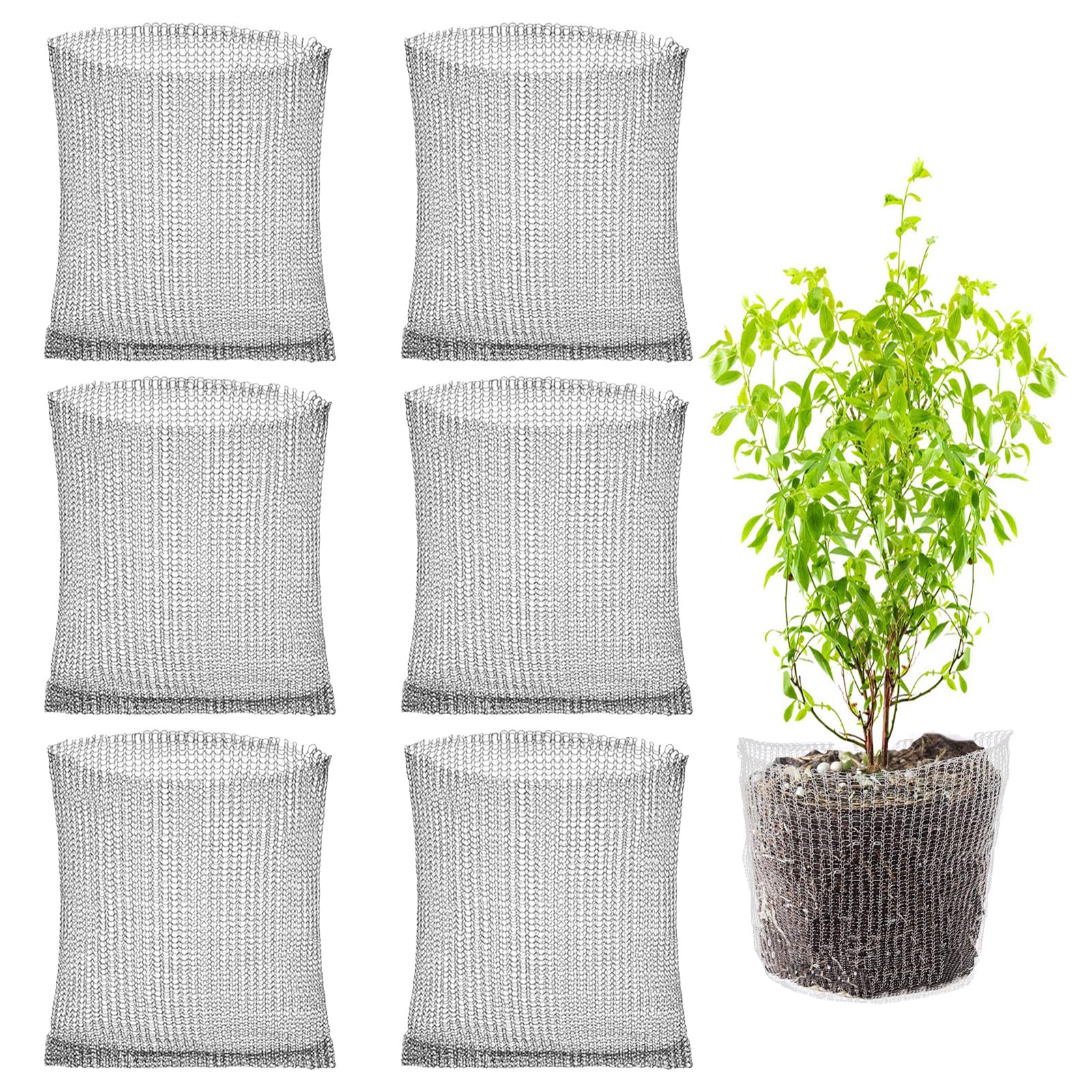 FxlStelrion 6PCS Stainless Steel Mesh Bags, Plant Root Protection Net Bags, Gopher Proof Wire Basket, Garden Plant Mesh Bag, Against Vole Rodents Wire Baskets for Vegetables, Trees, Flowers (25x23cm)