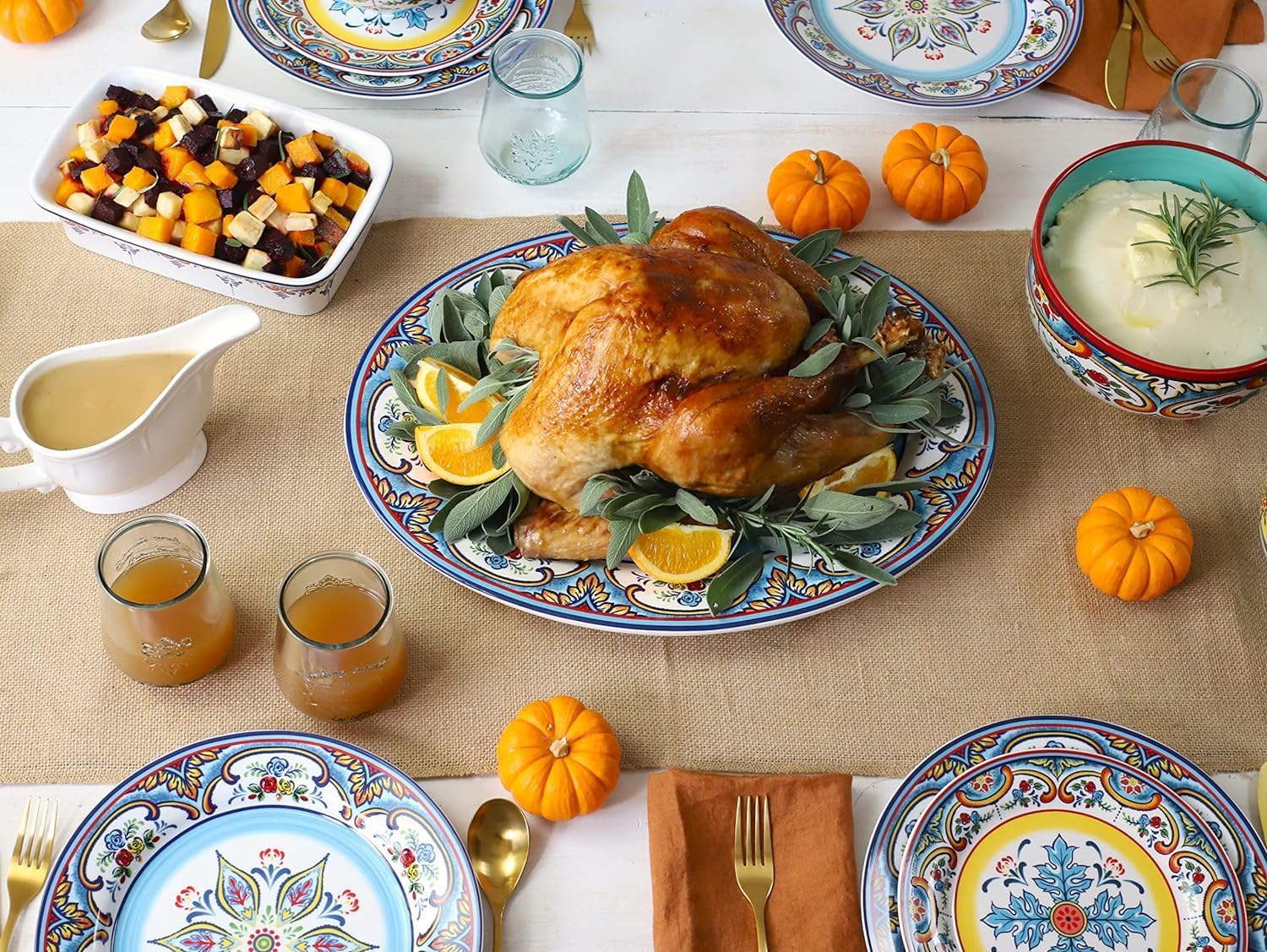 Euro Ceramica Zanzibar Collection 18-Inch Large Oval Platter | Serving Tray | Turkey Platter | Holiday Center Piece , Multicolor