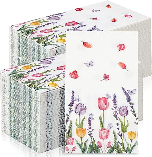 Zonon 200 servilletas florales de primavera para invitados, tulipán, servilletas de baño, servilletas desechables de papel de acuarela, toallas de