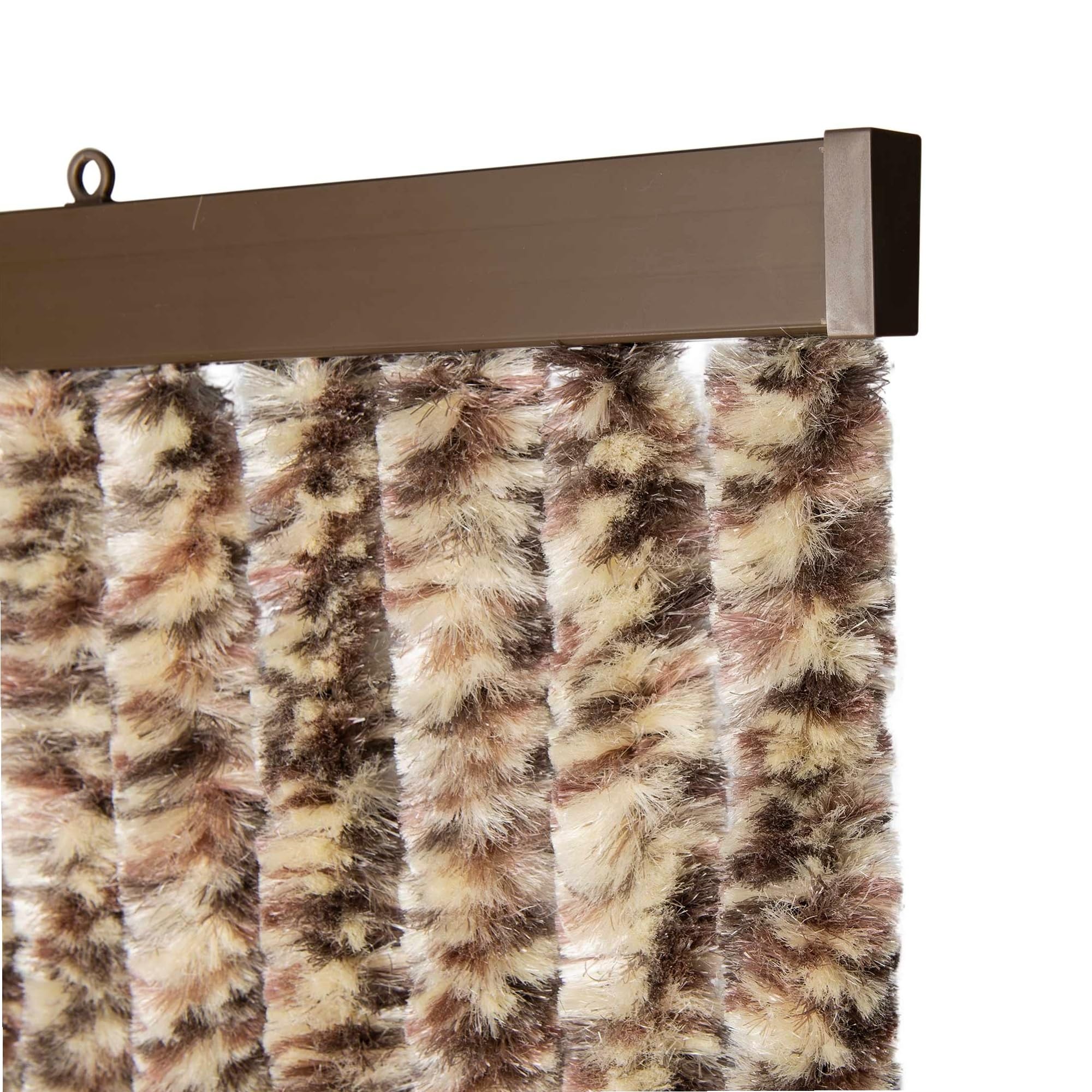 WERKA PRO Rideau Chenille Marron et Beige - 120 x 220 cm - Protection Contre Insectes et Poussière - Tringle Ajustable et Anneaux de Suspension - Fibres Synthétiques Anti Effilochage