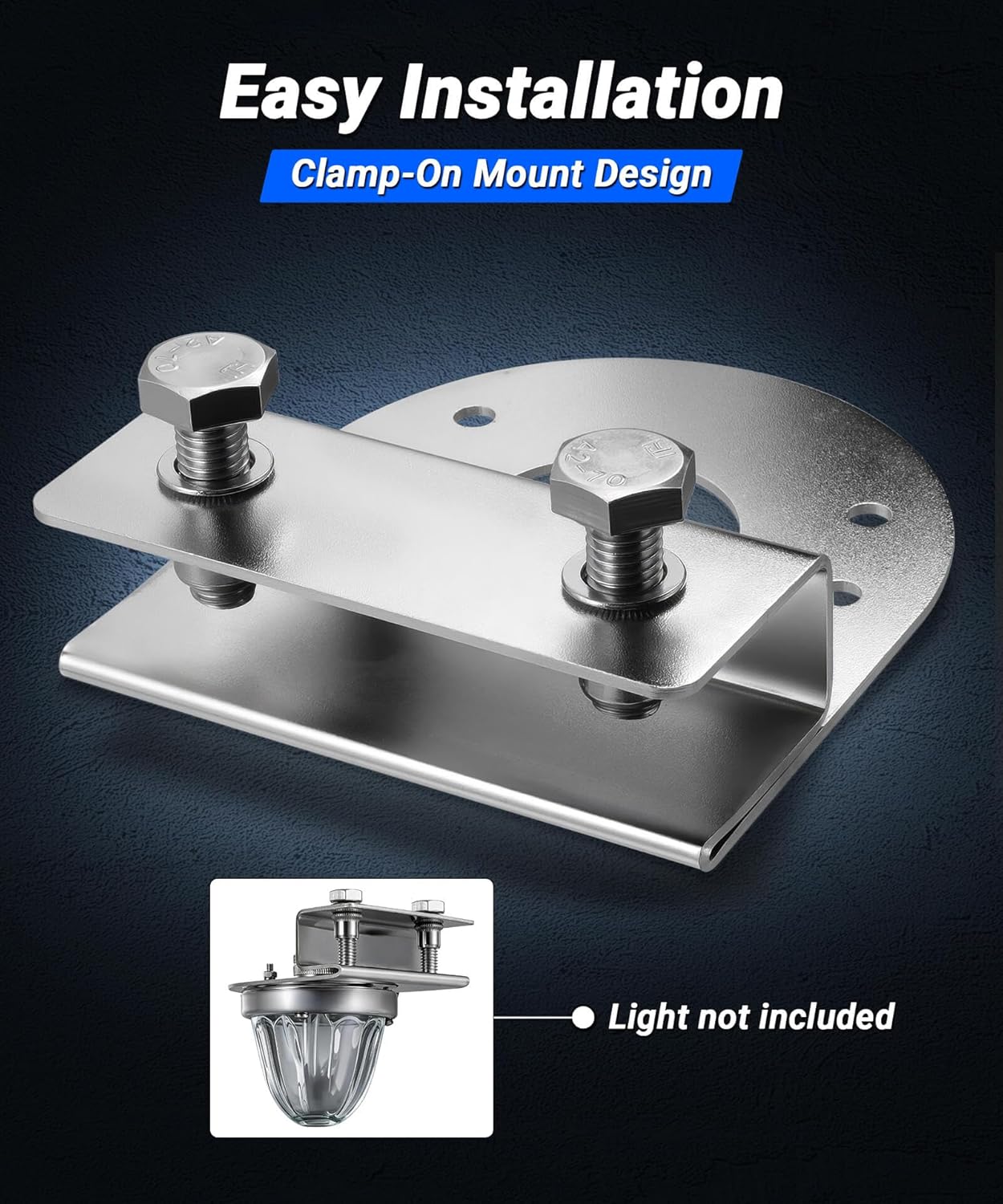 2Pcs Straight Down Watermelon Light Brackets, Clamp-On No Drill Under Glow Frame Mount, 304 Stainless Steel Polished Holder for 1.5" Center Hole Watermelon Lights, Fit Semi Truck Pickup Trailer