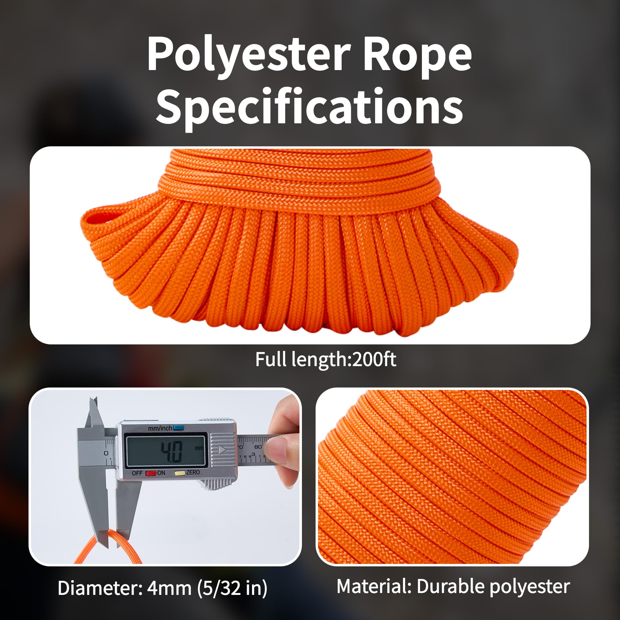 Corda Paracord 550 da 4 mm, in poliestere 275, corda di sopravvivenza a 7 fili con nucleo arancione per campeggio, escursionismo, braccialetti fai da te, cordini e portachiavi, artigianato