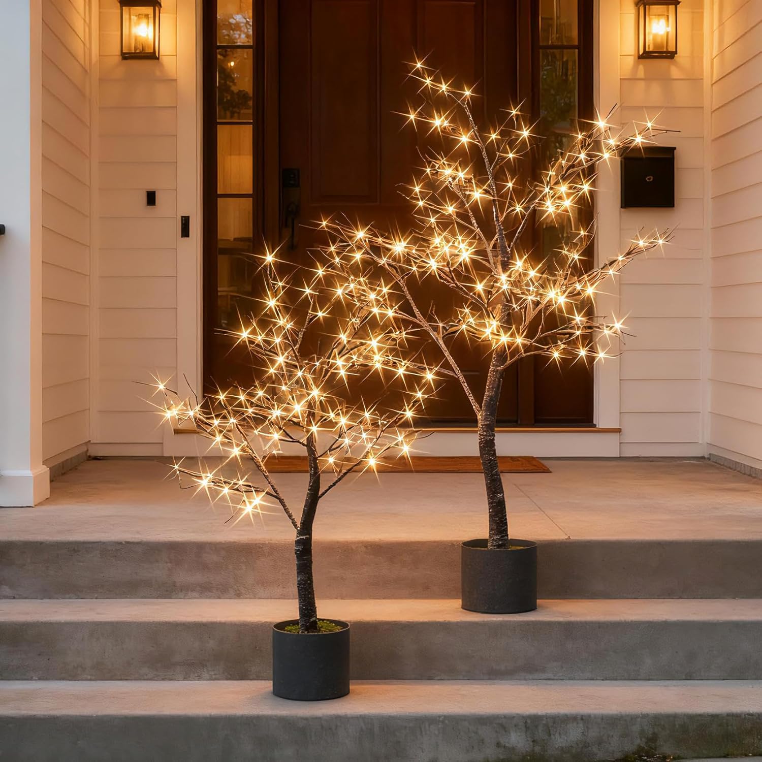 Hairui Lighted Flocked Potted Trees with Timer and Dimmer 4FT 6FT, Snow Dusted Twig Tree with Lights for Indoor Outdoor Home Thanksgiving Christmas Holiday Decoration