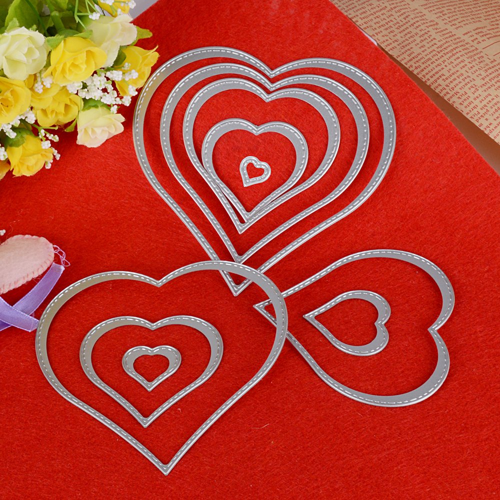 2 Fustelle Metalliche Taglio A Forma Di Bandiera E Cuore - Stencil Per Scrapbooking, Biglietti E Album Fai-da-Te (Acciaio, Argento)