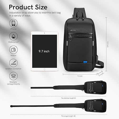 Miniatura 4 de VGOAL mochila pequeña Sling antirrobo, bolsa de mensajero con puerto de carga USB, mochila de día cruzada,para iPad de 9.7 pulgadas.