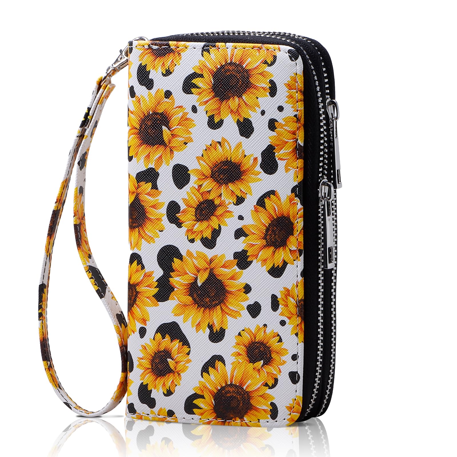 Double Zipper Wallet for Woman Clutch Purse with Cell Phone Holder for Smartphone/Card/Coin/Cash