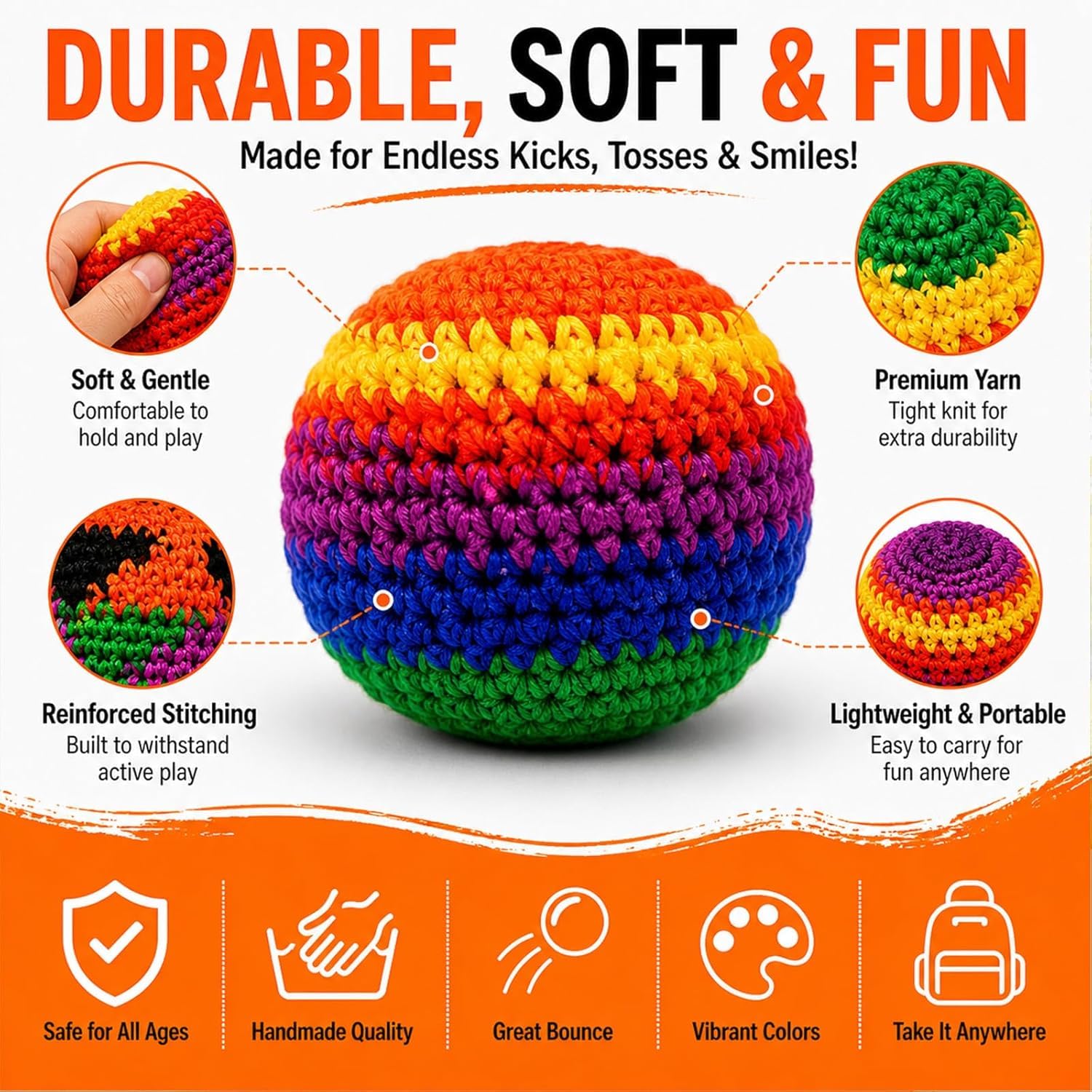Balles de Frappe Tricotées Ensemble 6/12/18 Sacs de Pieds au Crochet pour Enfants Adultes Jeux Plein Air