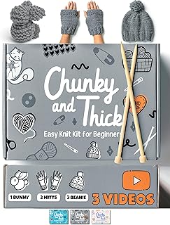 Complete Knitting Kit for Beginners - Learn to Knit Kit with Knitting Accessories Like Thick Beginner Yarn in Gray, Bamboo Needles for Beginners & More - Includes Video Tutorials & Written Guide