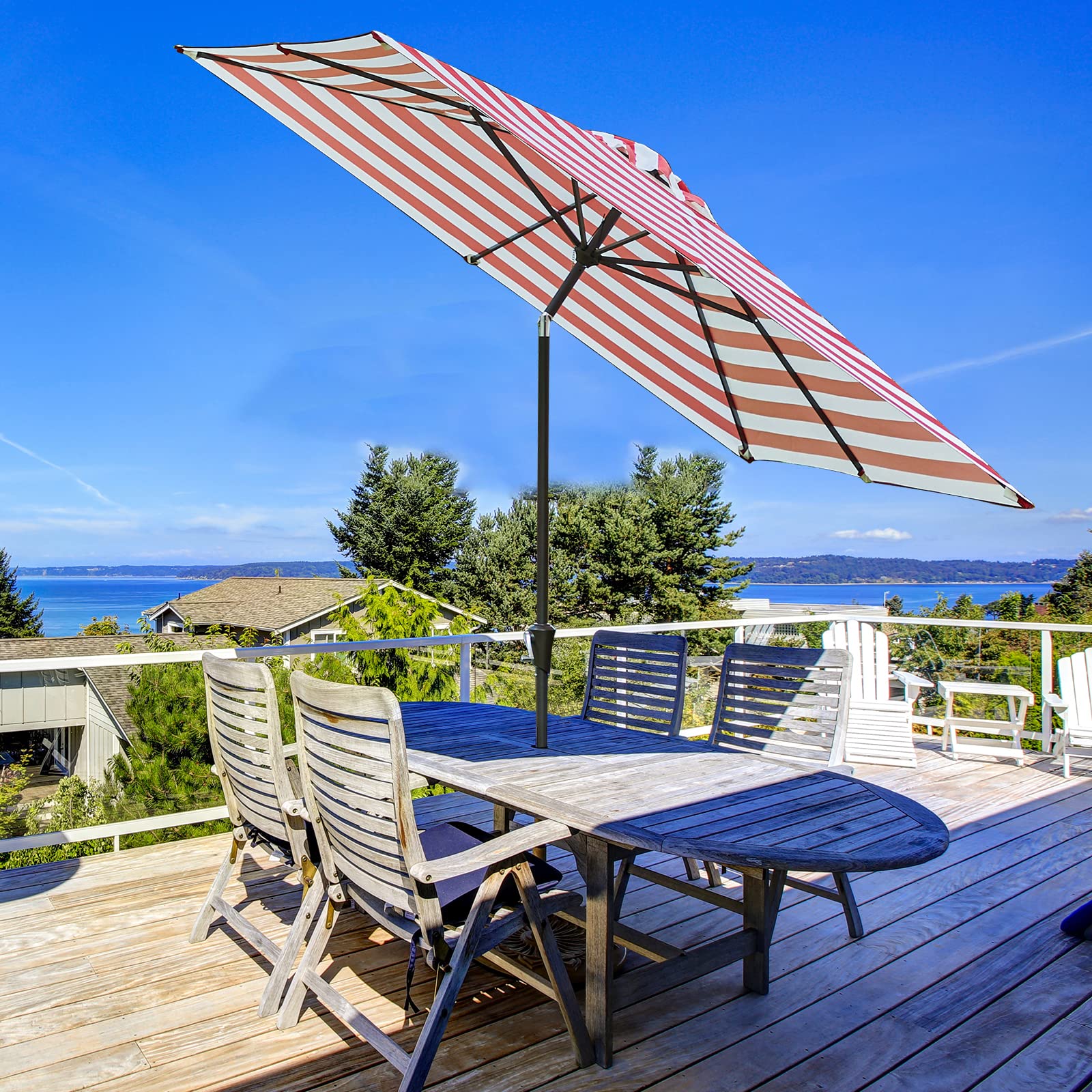 KITADIN 9FT Patio Umbrella Outdoor Market Umbrella with Push Button Tilt, Crank Lift UV Protection Waterproof Sunproof Orange Patio, Lawn & Garden