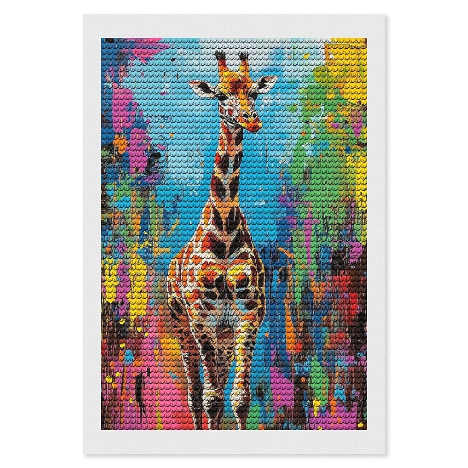 Junmoney Giraffe Print Colorful DIY Diamond Art Canvas Kit 8"x12", for Teens, Aesthetic Room Decor, Farmhouse Decor, Canvas Picture, Birthday Gift