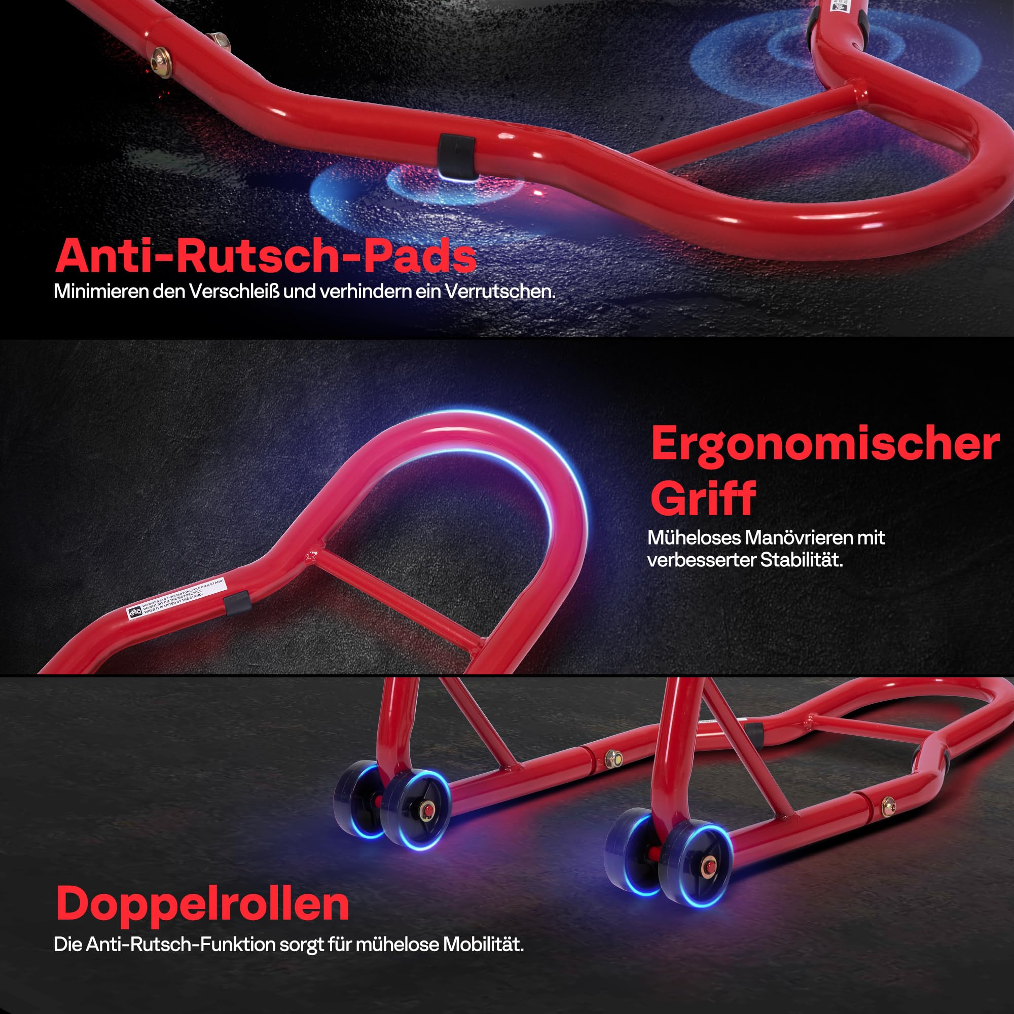 SPECSTAR Motorrad Ständer Set 400 kg, Motorradständer vorne und U+L Typ für Reifenbreite 23-31cm für BMW Suzuki Yamaha Honda Kawasaki Universal,Rot