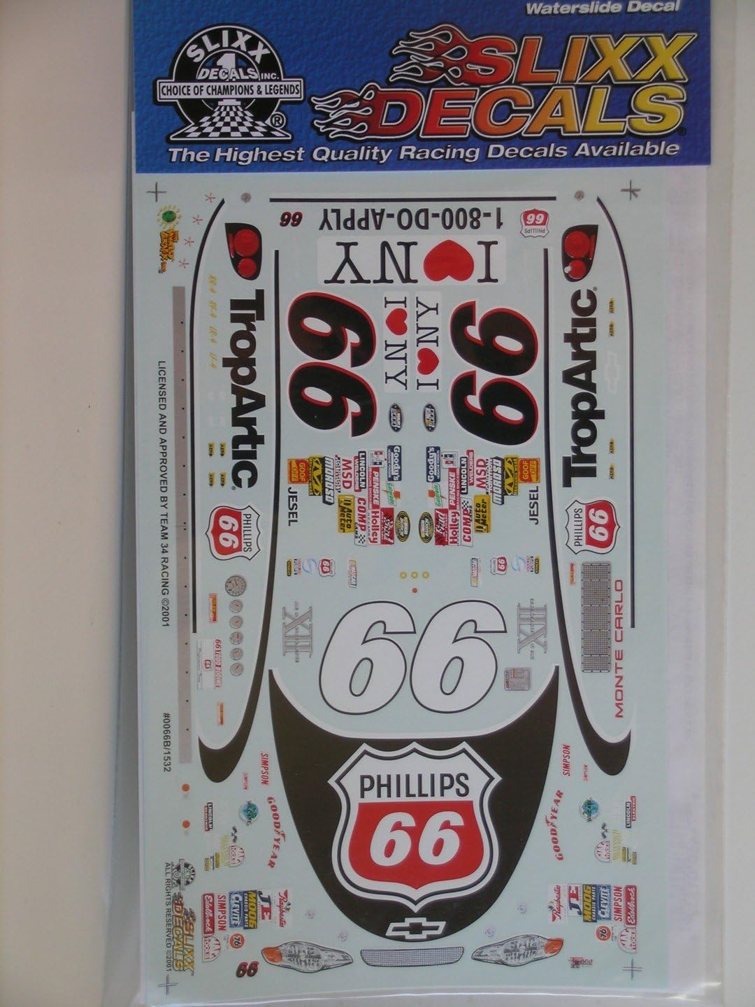 Slixx Decals "Phillips 66/I Love NY for Revell 2000 Monte Carlo Stock Car"