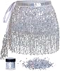 Sequin Tassel Skirt Belly Dance Hip Scarf Wrap with Glitter Sequins Sparkly Fringe Skirt Rave Festival Halloween Outfit