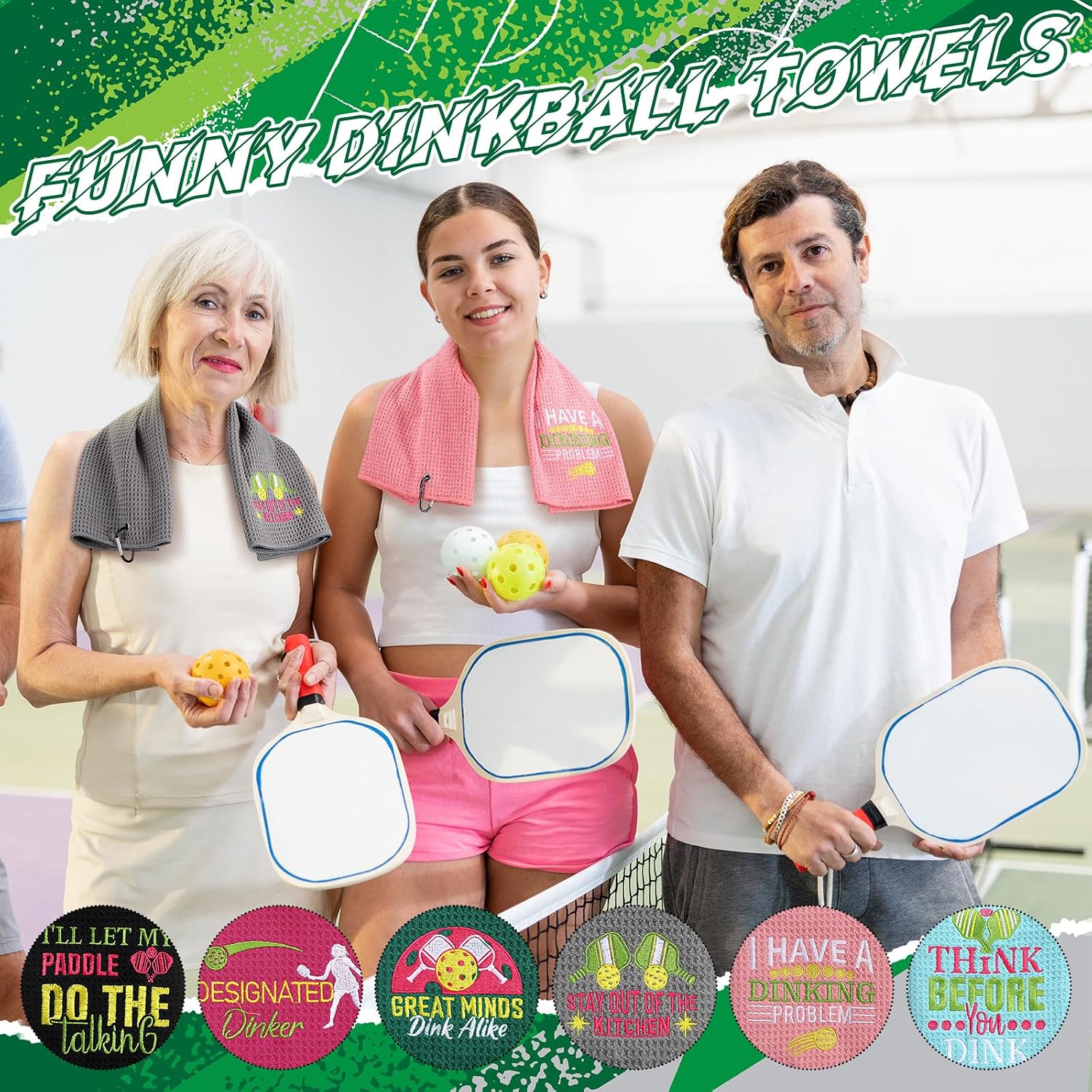 HunnmingRe 6 Pcs Dinkball Towels Microfiber Athletic Towels with Clip Summer Embroidered Dinkball Gift Suitable for Mom Father Beach Shower Pool Gym Camping