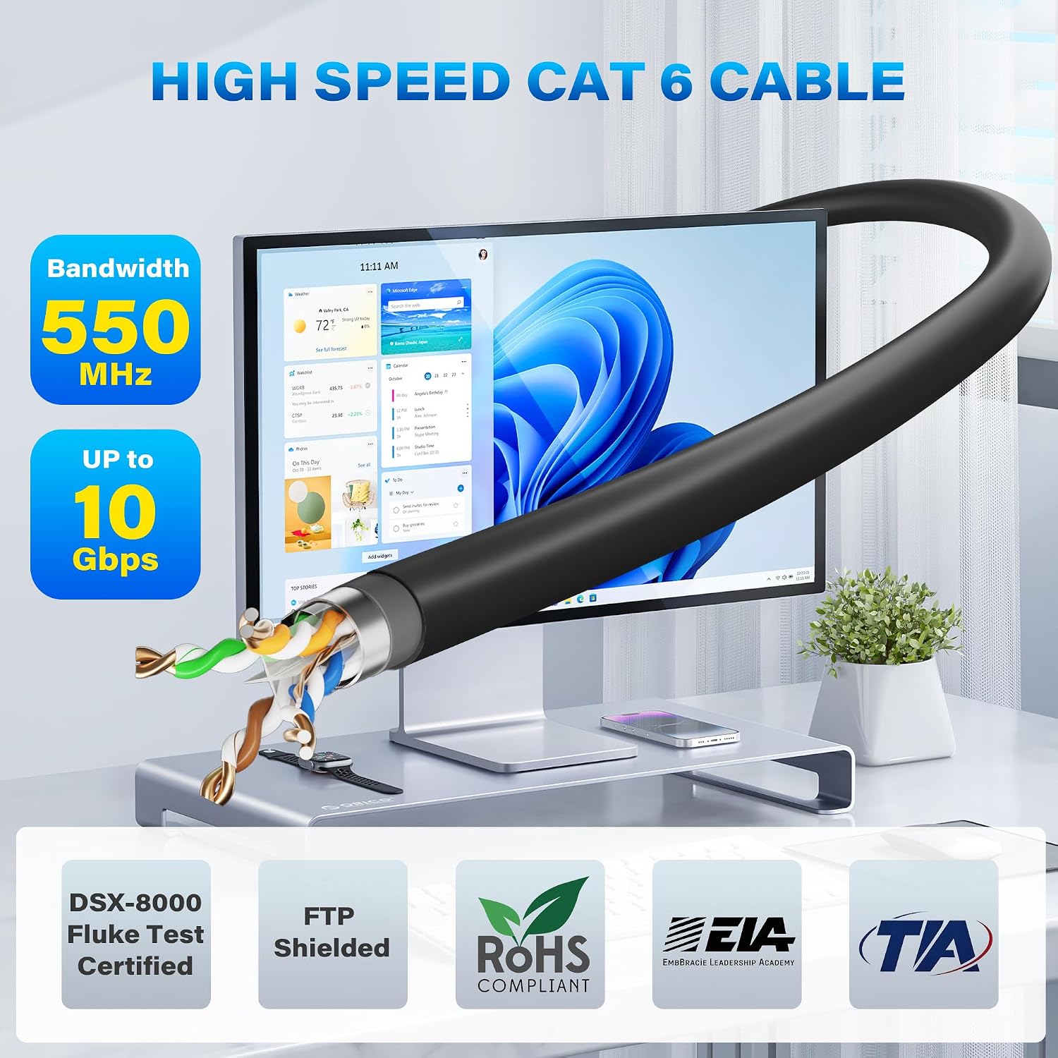 Cat 6 Outdoor Ethernet Cable Bulk 500 Ft – Easy Pull Box, FTP High-Speed Long Network Internet RJ45 LAN Patch Cable, 23AWG Solid CCA Anti-UV LLDPE Waterproof Direct Burial for Gaming Router PoE-Black