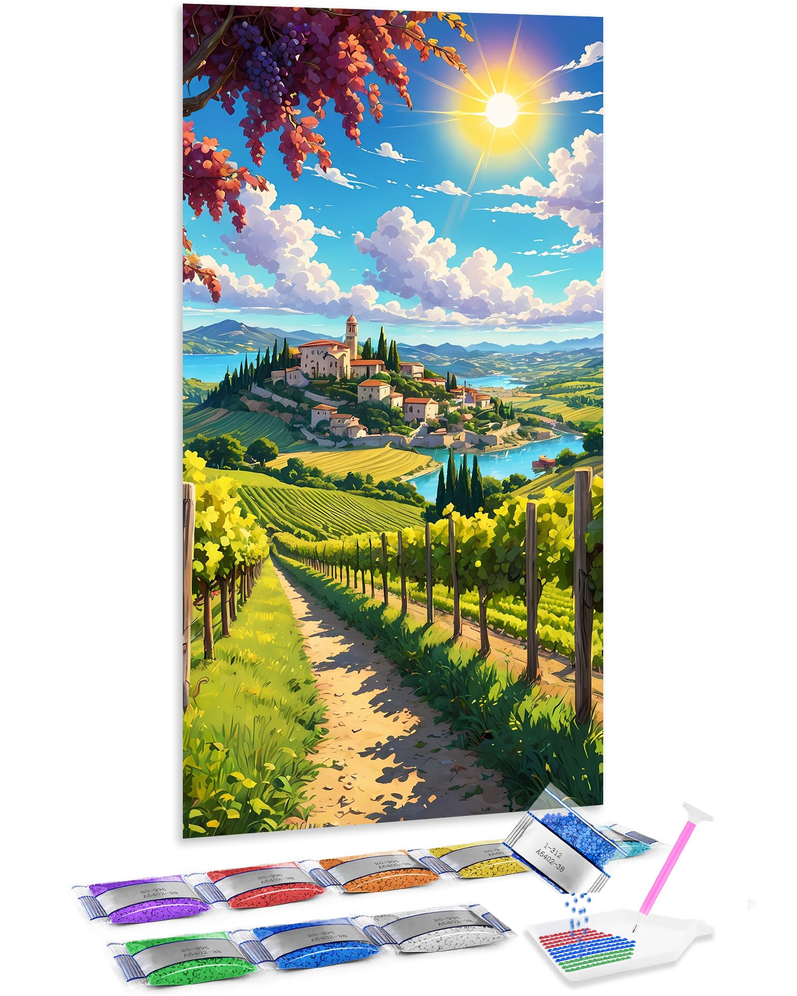 Pintura de diamante 5D Jumpdot de 70x40 cm con diseño de sol y edificios 8