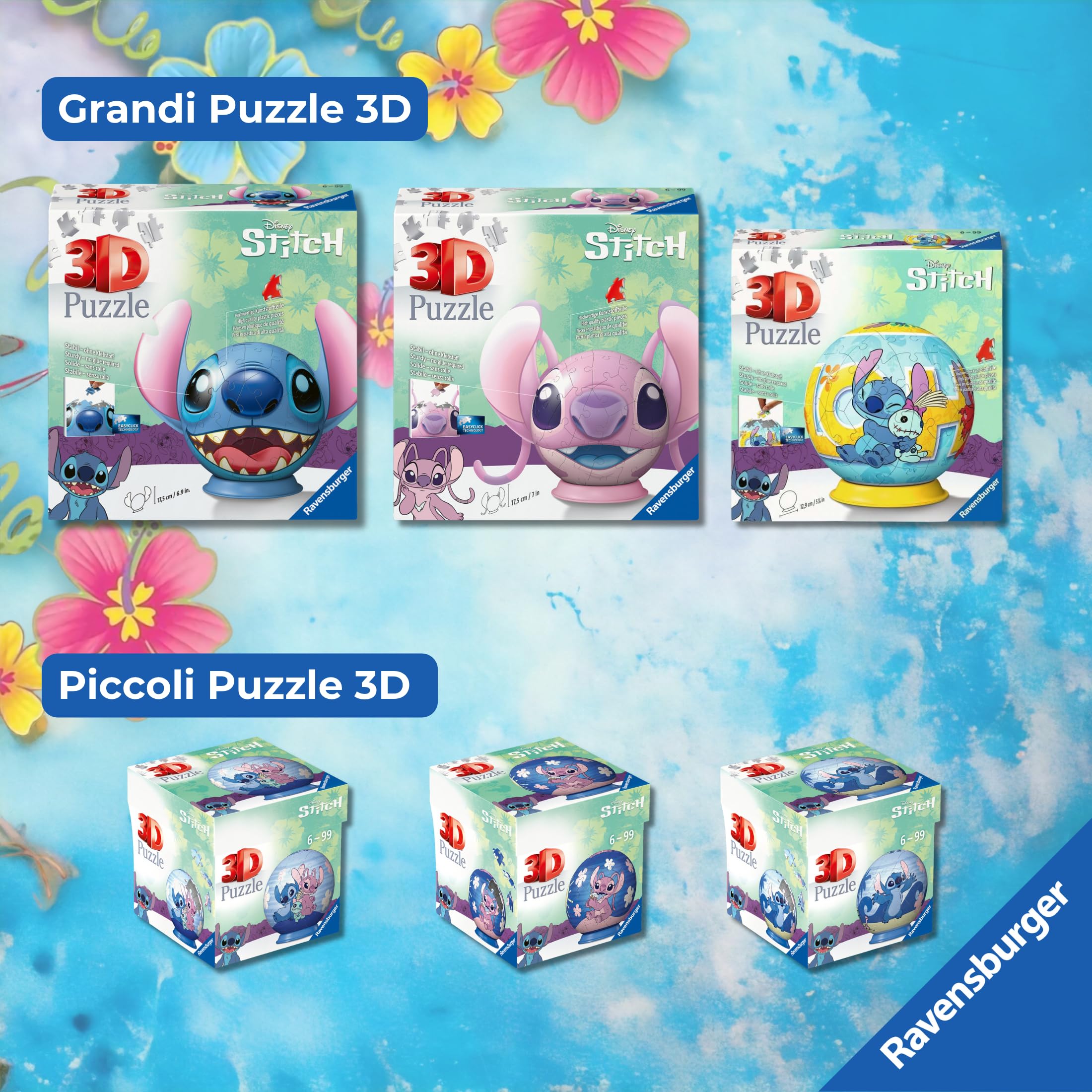 Ravensburger - Puzzle 3d Disney: Stitch Sferico | Puzzle 3d Bambini 6 Anni O Più | Regalo Stitch Bambina E Bambino 54 Pezzi | Giochi Bambini 6 Anni Sferico Da Disney