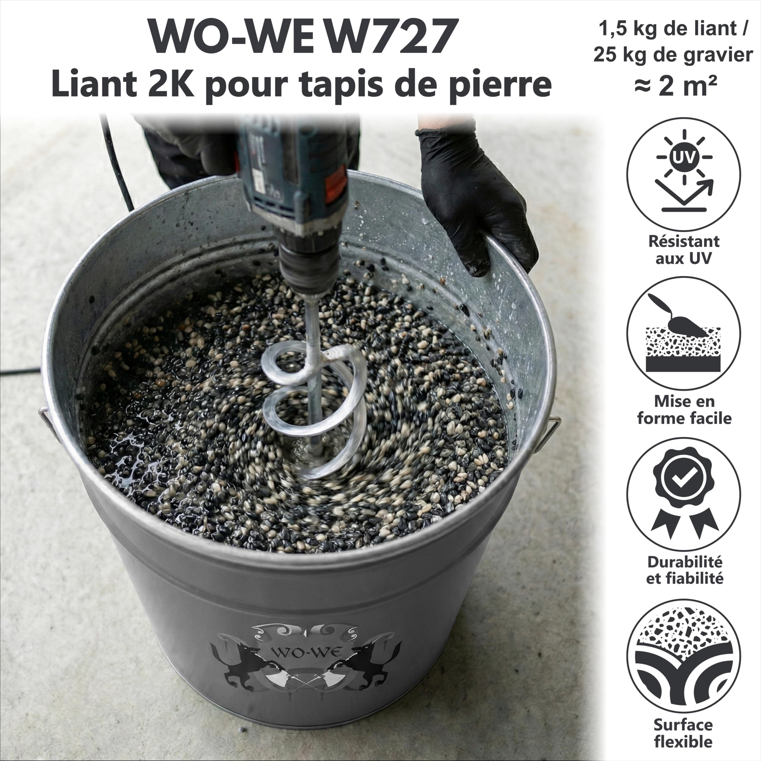 WO-WE Adhérent époxy pour tapis en pierre résistant aux UV W727 1,5kg