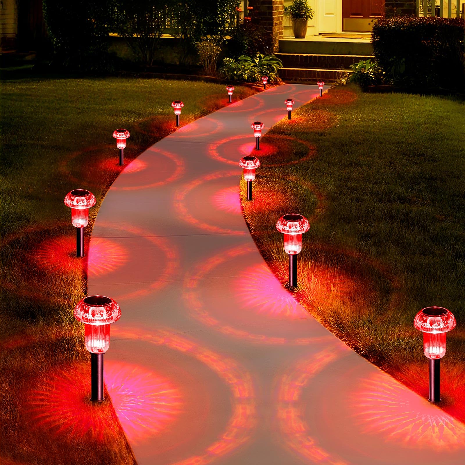 Priddop Solar Garden Lights Outdoor Waterproof 8 Pack Red LED Mushroom
