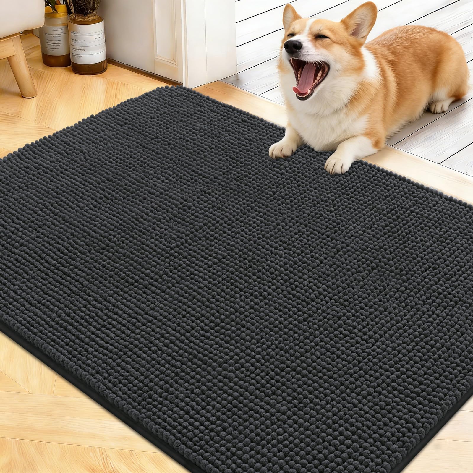 OLANLY Dog Door Mat for Muddy Paws 40x32, Absorbent Chenille Mud Doormat