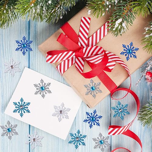 Miniatura 6 de Outus 400 calcomanías dimensionales de copo de nieve azul de Navidad 3D diamante copo de nieve calcomanías de decoración para sobres de vacaciones