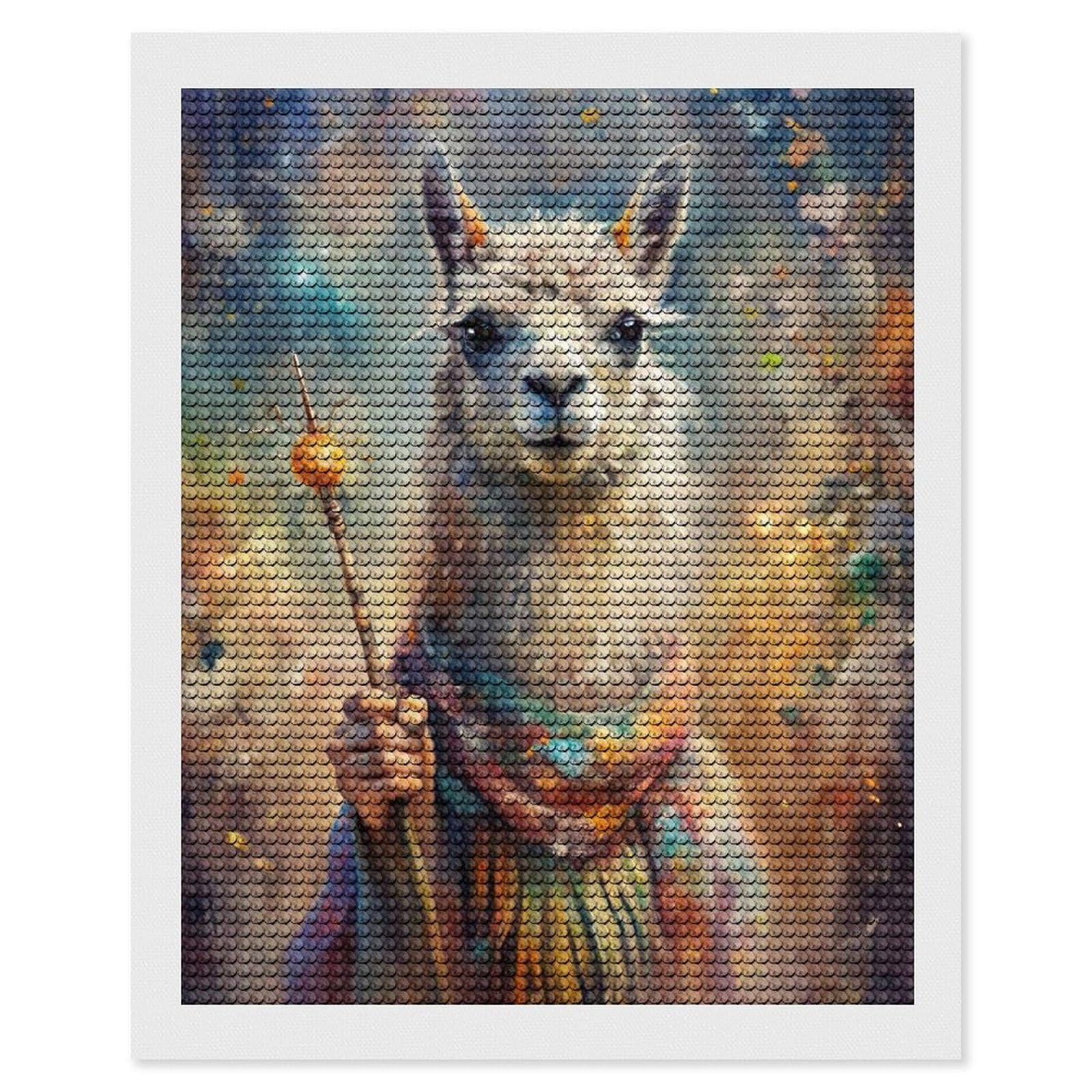 Junmoney Llama Wizard with Staff DIY Diamond Art Canvas Kit 16"x20", Simple to Start, Fun Craft Experience, Modern Decor, Gift Idea, Adhesive Canvas