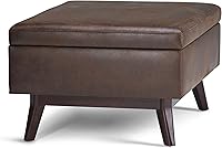 Vista 7 de SIMPLIHOME Owen Coffee Table Storage Ottoman - 34 inch Wide Upholstered Vegan Leather Rectangular Lift-Top Ottoman in Distressed Chestnut Brown