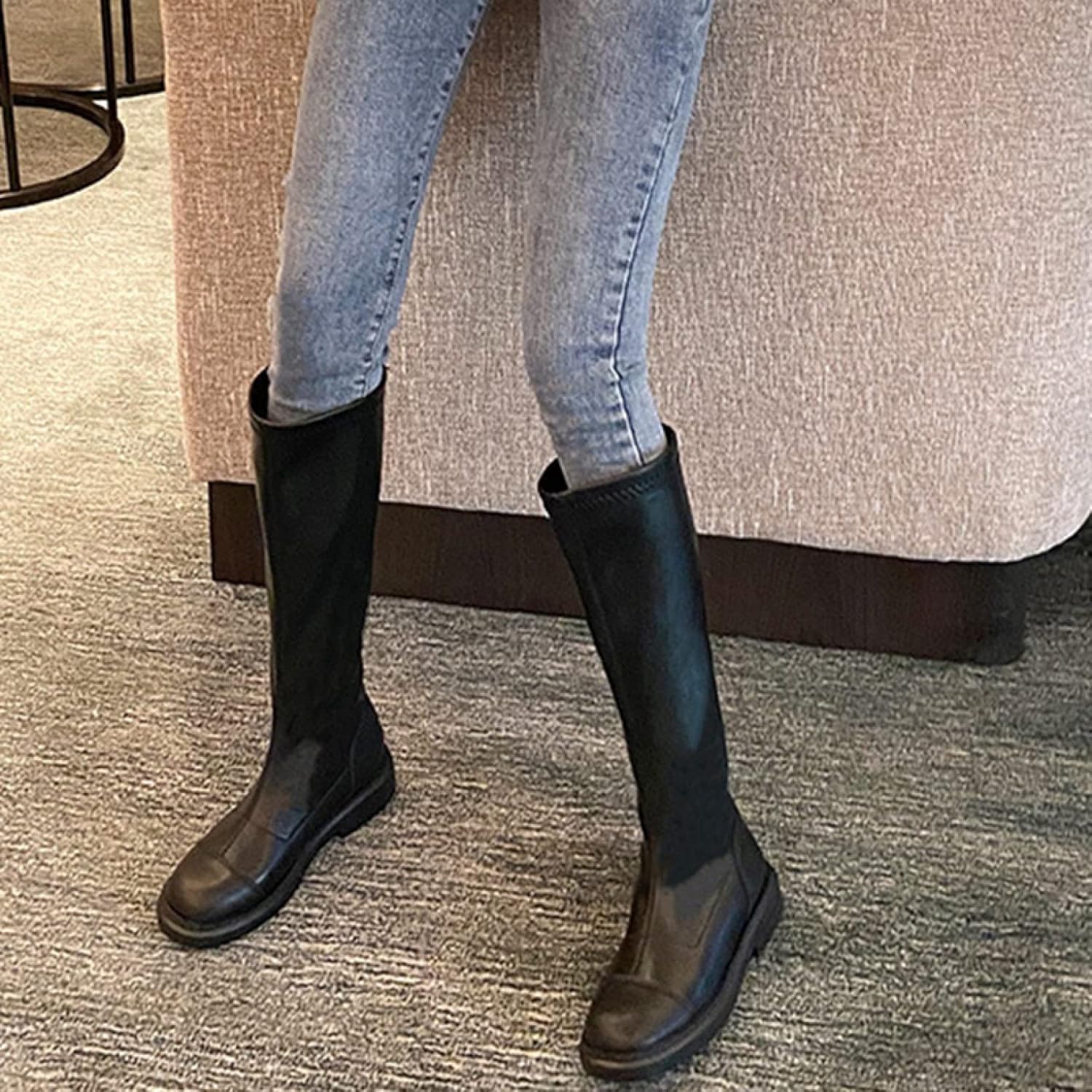 [ZAI2] ロングブーツ ブーツ ジョッキーブーツ バックジッパー ローヒール 歩きやすい 本革ロングブーツ バックジッパー 大人