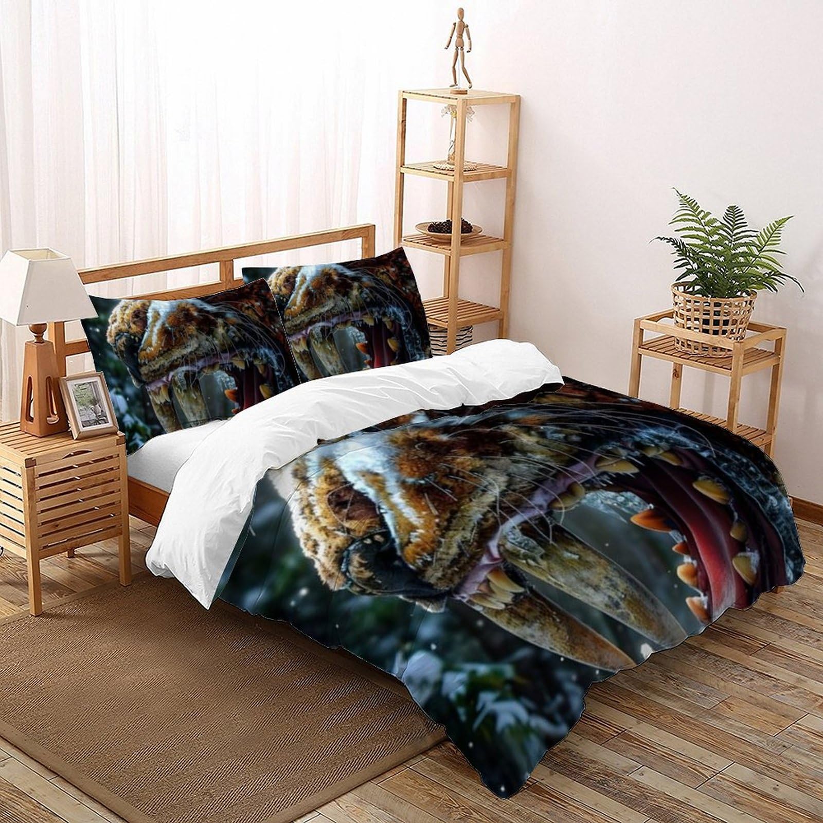 Housse de couette tigre 260x220 cm en microfibre pour lit super king avec zip