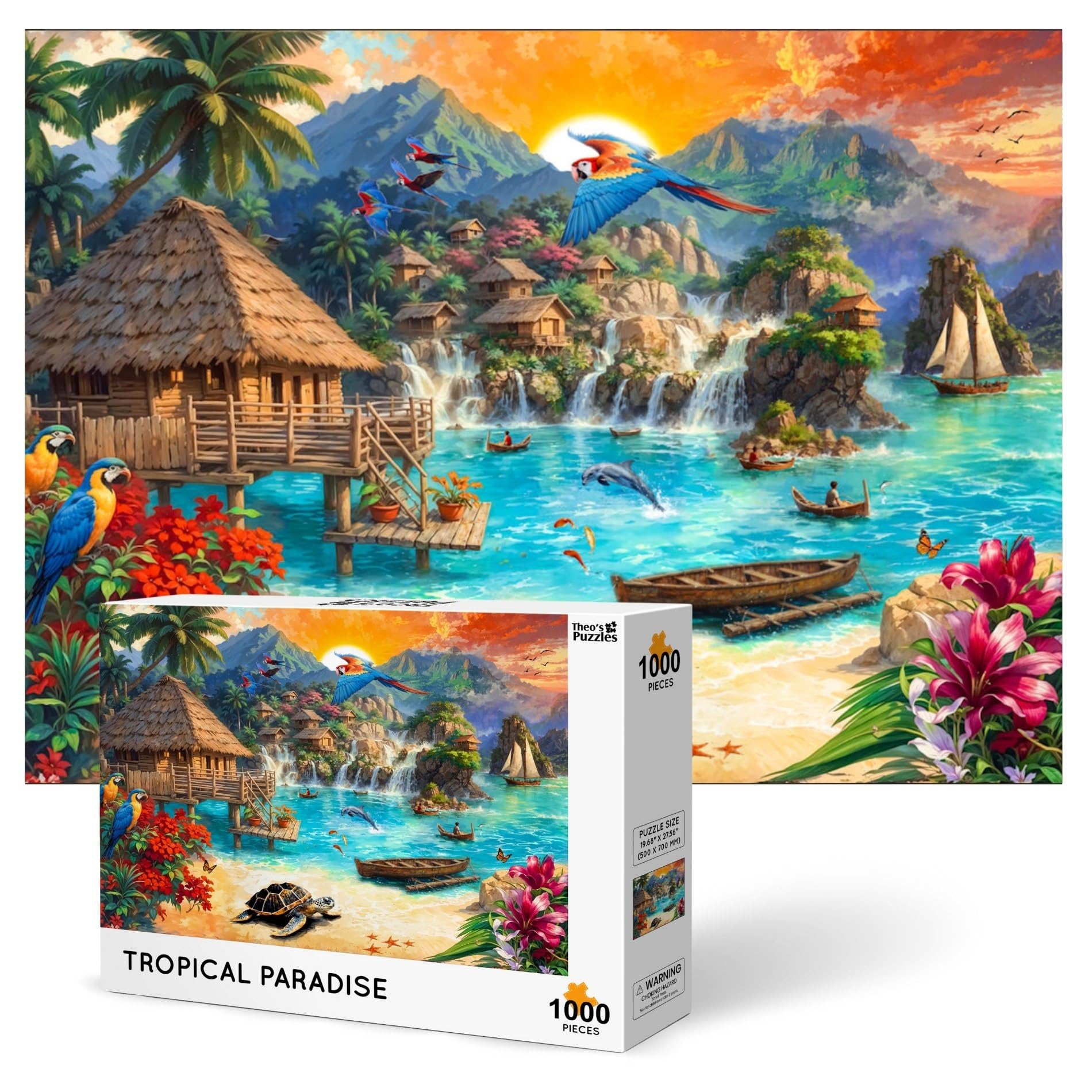 Theo's Puzzles Jigsaw Puzzles 1000 Piece Puzzle for Adults, Families Dogs Beach Day Pieces Fit Together Perfectly (Tropical Paradise)
