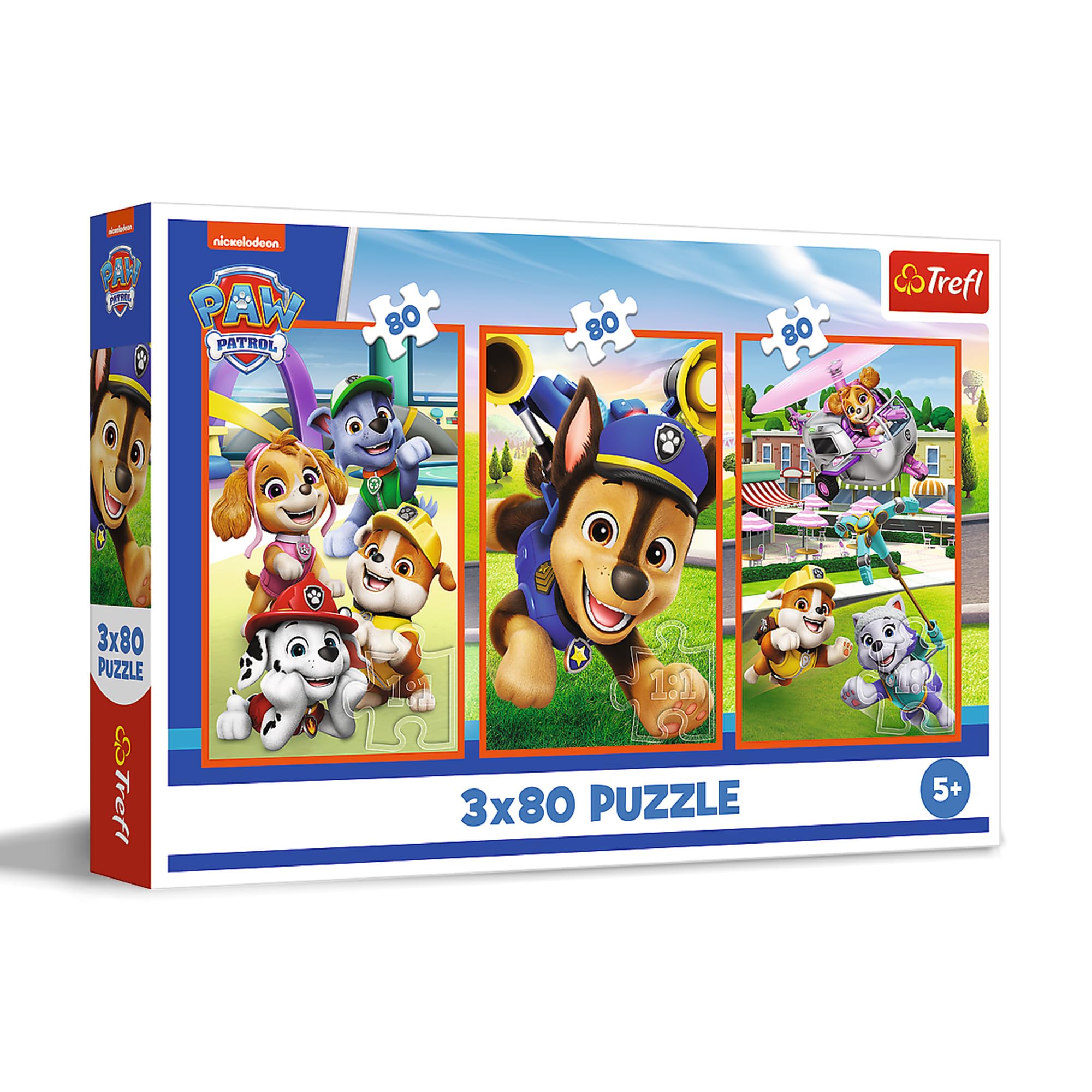 Trefl – 3-in-1 puzzel: PAW Patrol, een hondenroedel - 3 x 80 stukjes, set van drie puzzels voor kinderen vanaf 5 jaar