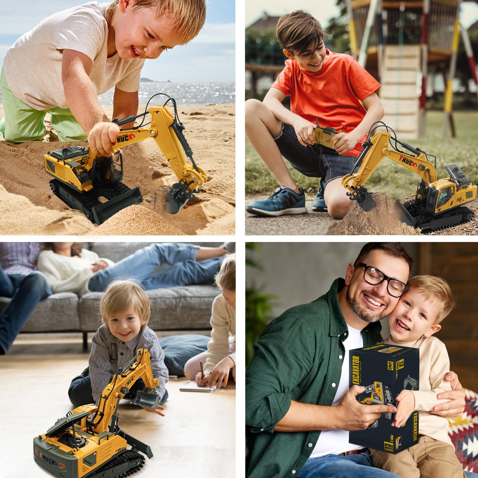 RedCrab Excavadora Teledirigido para Niños, 2.4 GHz Recargable RC Excavadora con el Cubo del Metal, Rotación 680°, Luz y Sonido, Juguete Camión Excavador Regalo de Cumpleaños Navidad