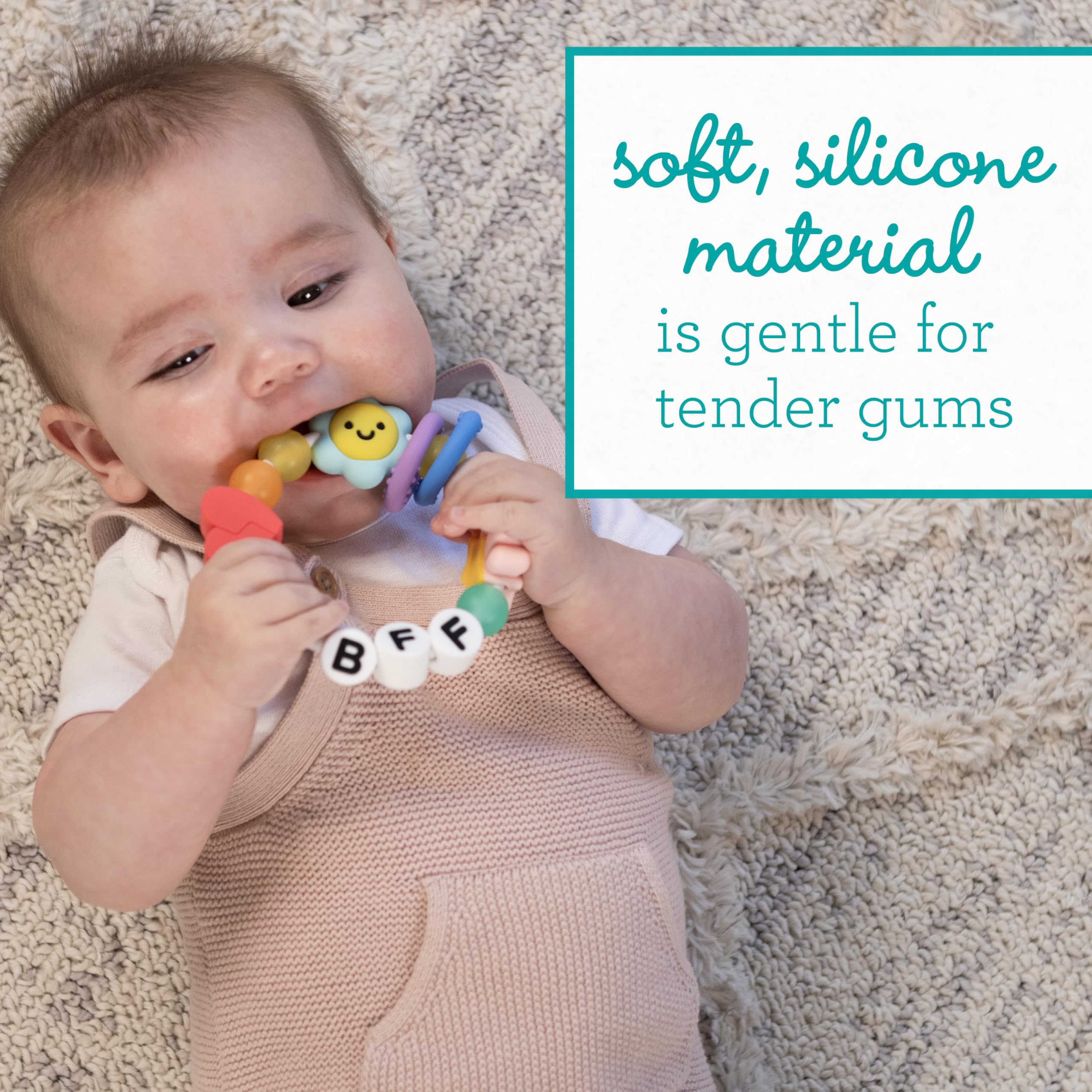 Infantino BFF Friendship Baby Teether - Soft Silicone Baby Teething Toy with Textures, Bright Colors, and Easy-Grip Design - Image 2