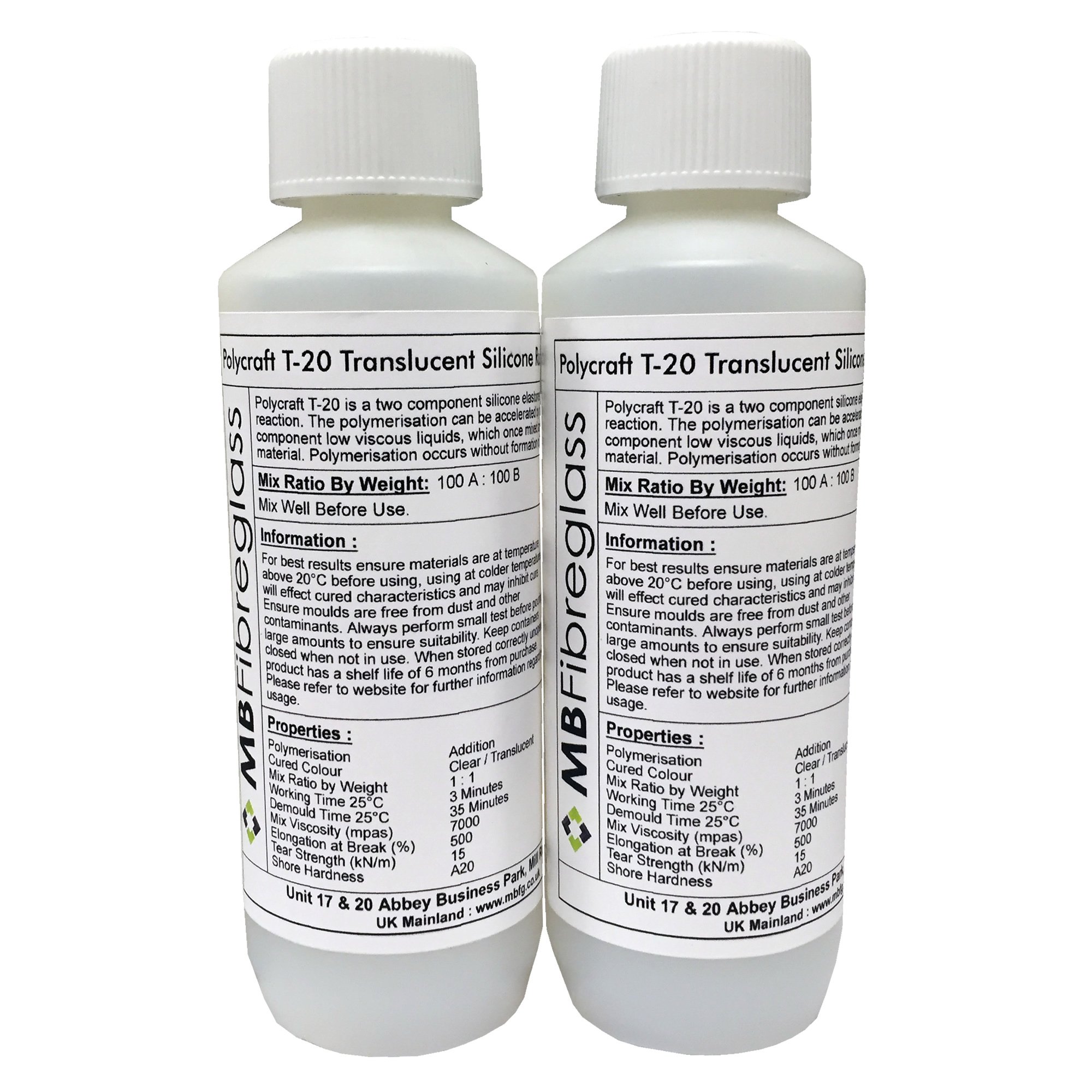 Polycraft ( Mb Fibreglass ) Clear Polycraft T20 Translucent Rtv Addition Cure Silicone Rubber Shore A20-500G Kit (T-20)